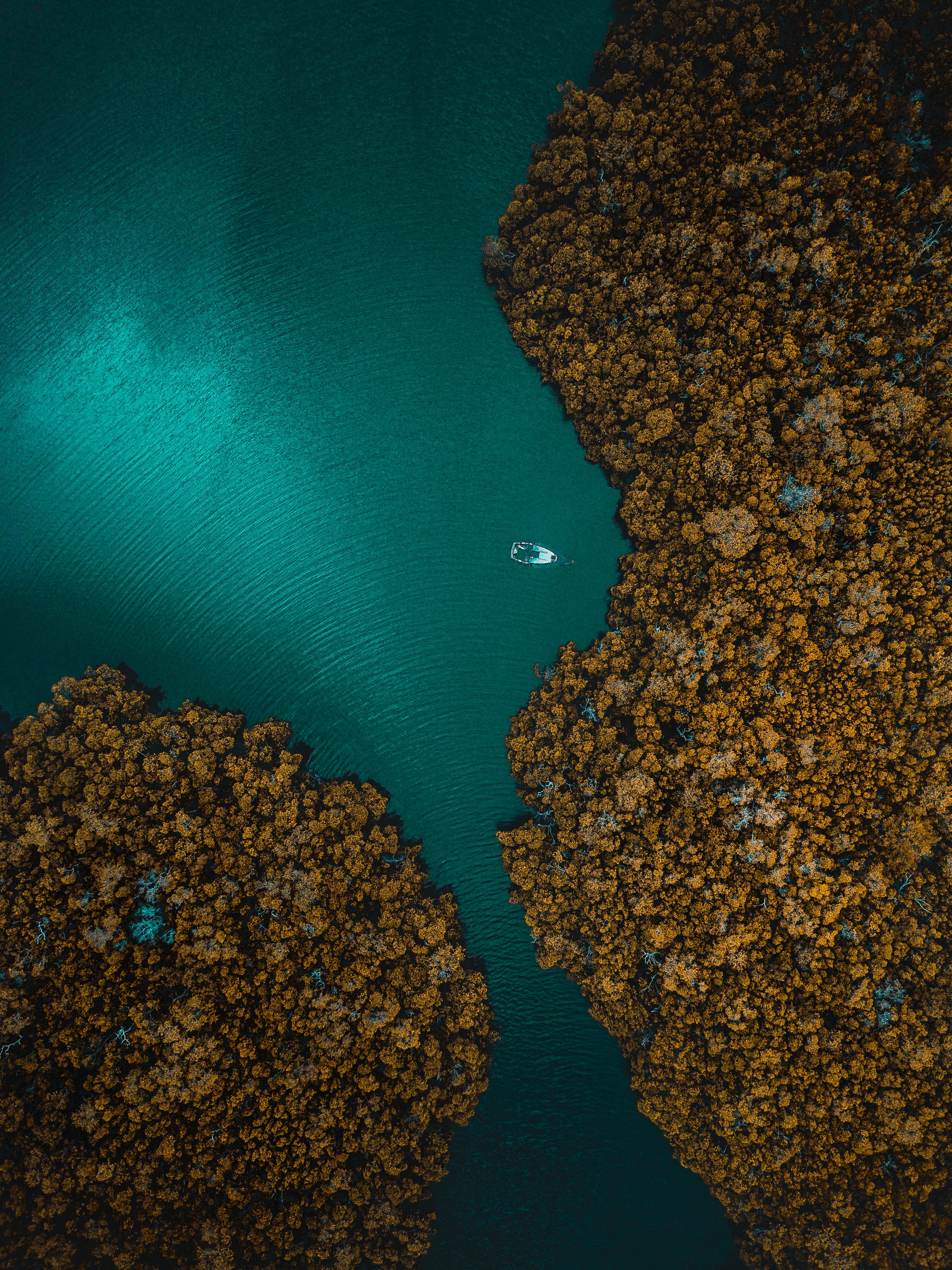 high angle view, summer, beauty in nature, nautical vessel, rock, 4K, water, close-up, solid, island, yellow, day, dry, ocean, blue, rock - object, sea, Phone HD Wallpaper