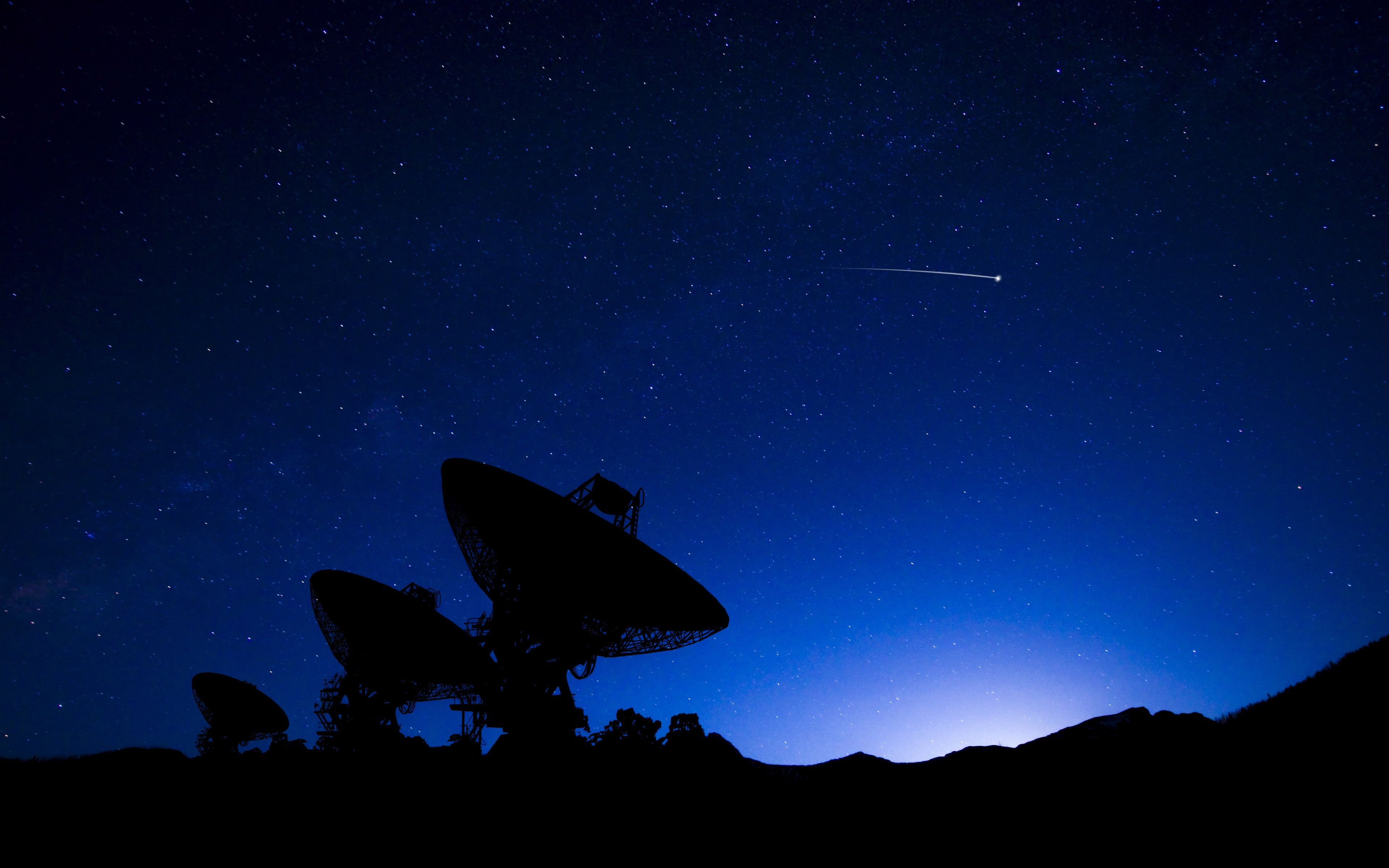 silhouette, the sky, radio telescope, night, 4K, HD Wallpaper