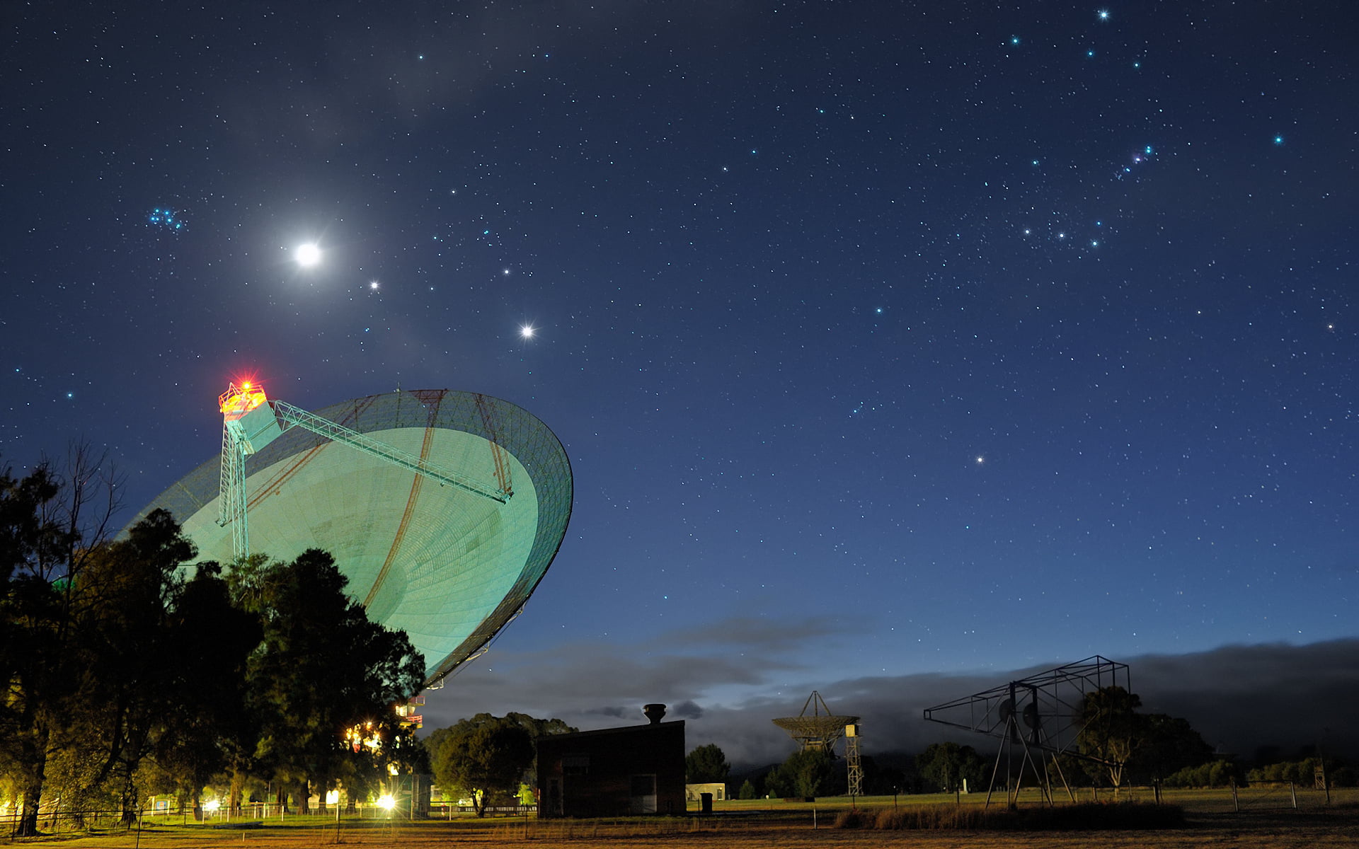 Aldebaran, galaxy, The Pleiades, scenics - nature, arts culture and entertainment, no people, architecture, Jupiter, night, Betelgeuse, sky, radio telescope, HD Wallpaper