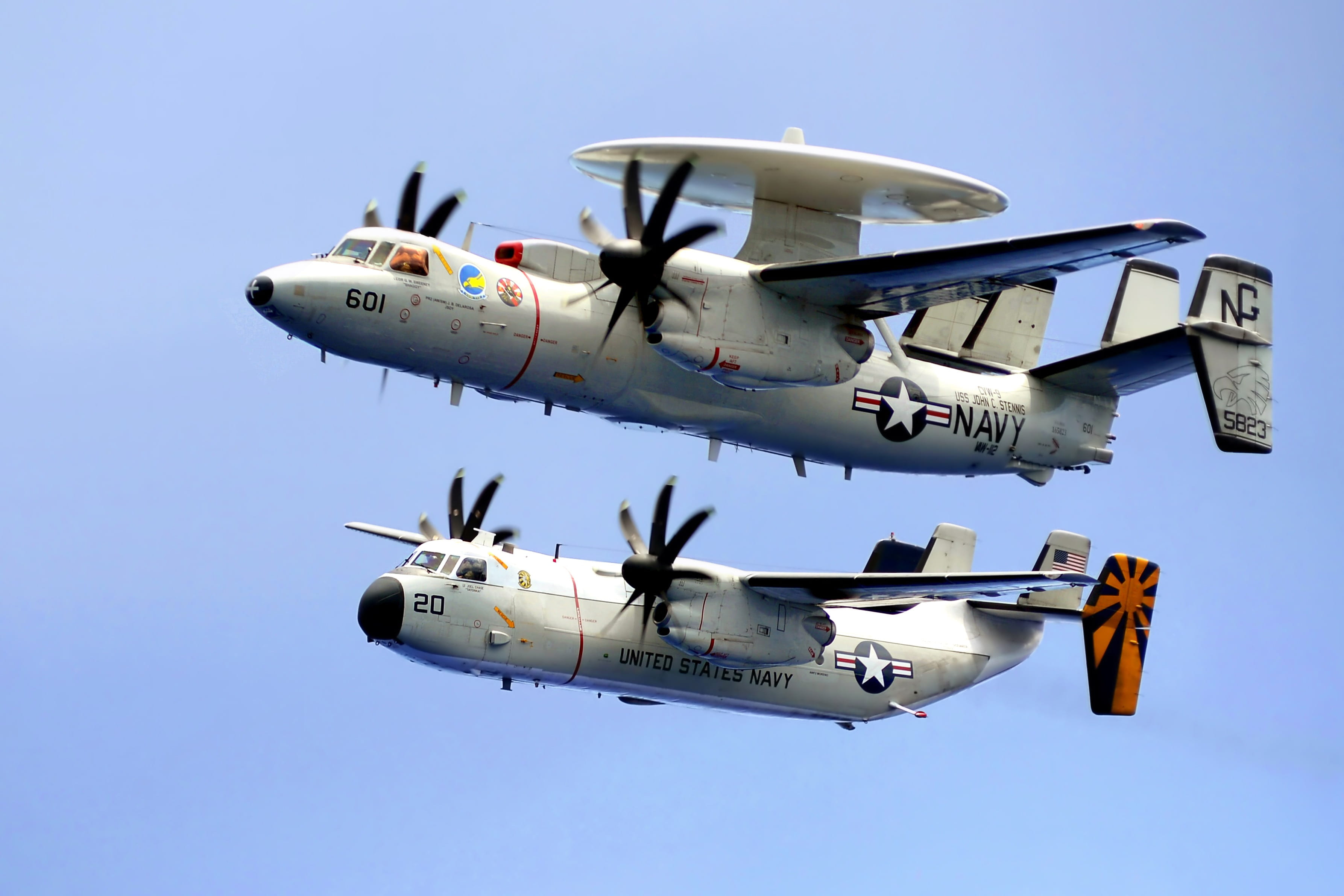day, clear sky, on the move, 2K, nature, plane, c-2a greyhound, air force, mode of transportation, c-2c hawkeye, daytime, air vehicle, motion, military airplane, HD Wallpaper