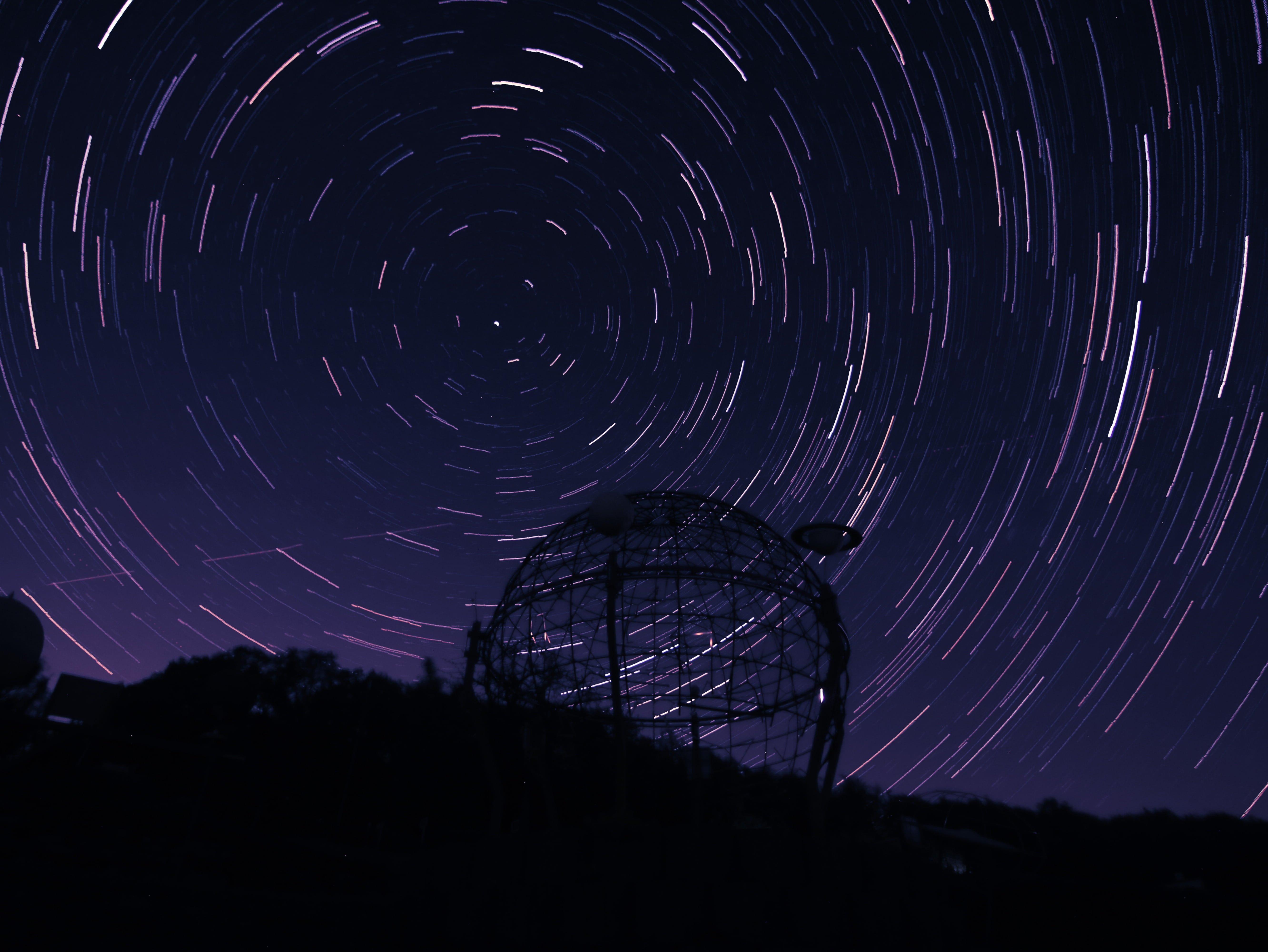 motion, concentric, dark, at night, starry sky, star, sky, spinning, starlight, circle, silhouette, star - space, outdoors, nature, star trail, astronomy, HD Wallpaper