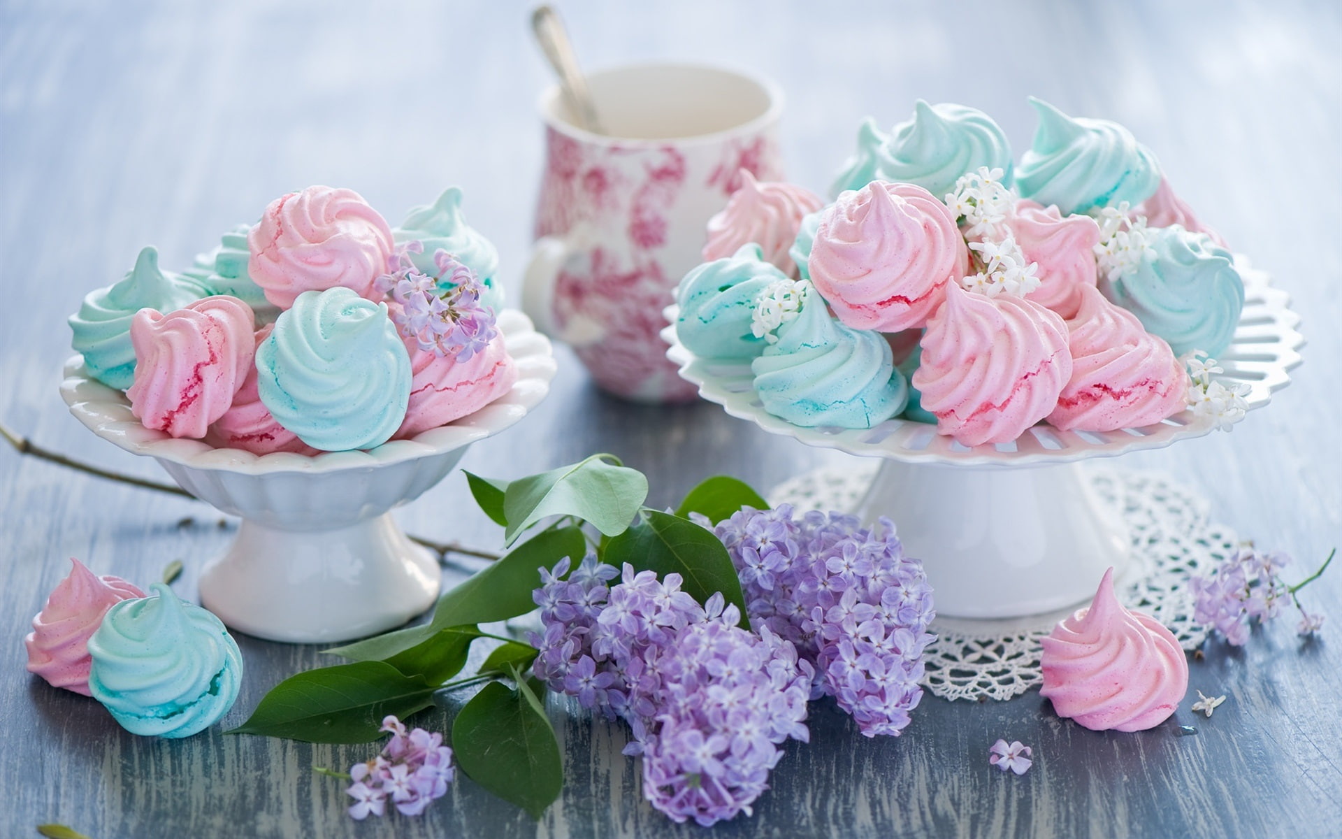 Meringues, Flowers, Cakes, Lilac, Food, Sweet, 1080P, Colorful, HD Wallpaper