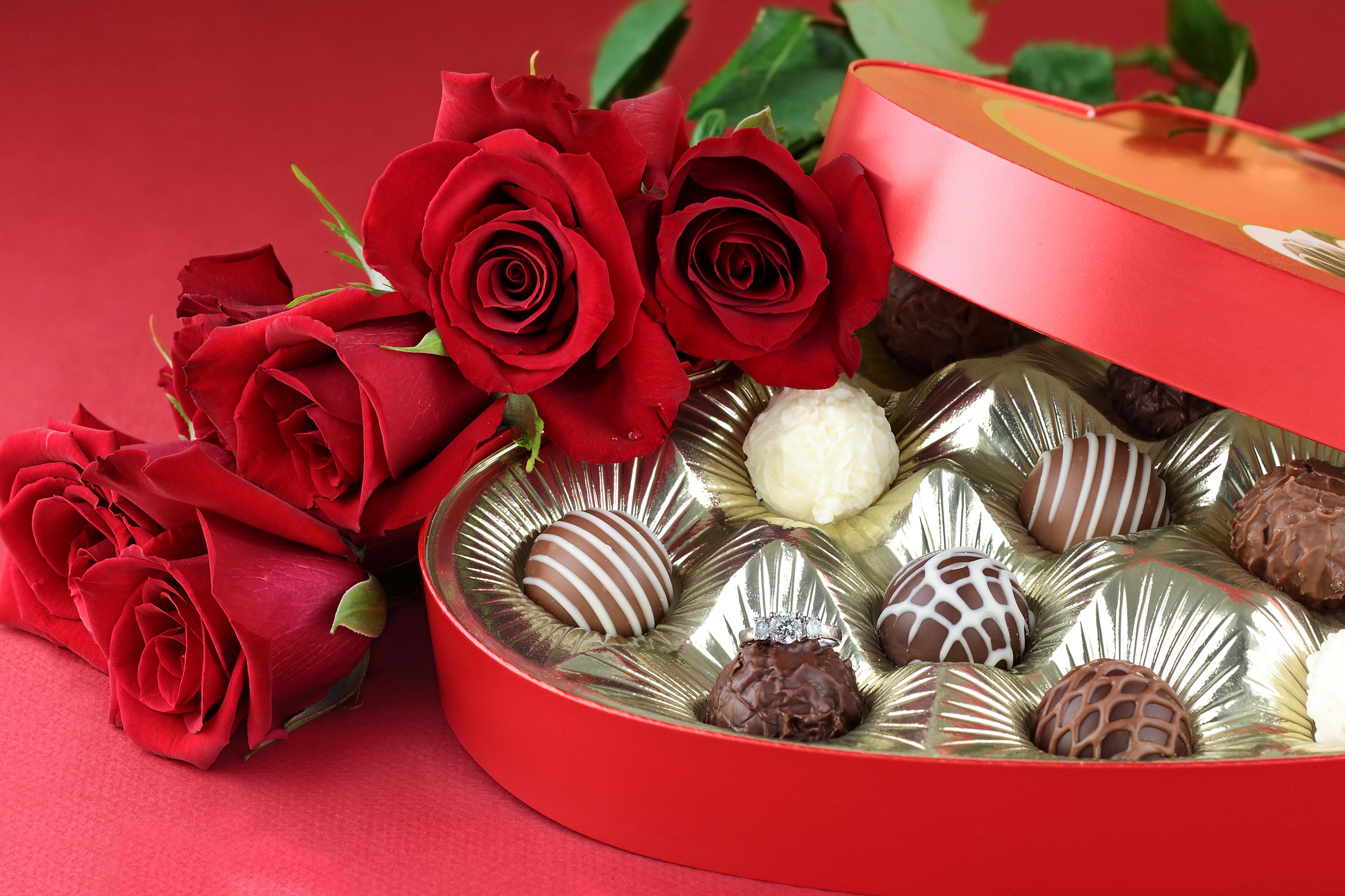 flowering plant, decor, valentines Day - Holiday, flowers, harmony, Valentine, nice, ribbon, red, white, lovely, thin, romantic, sweet food, bouquet, roses, HD Wallpaper