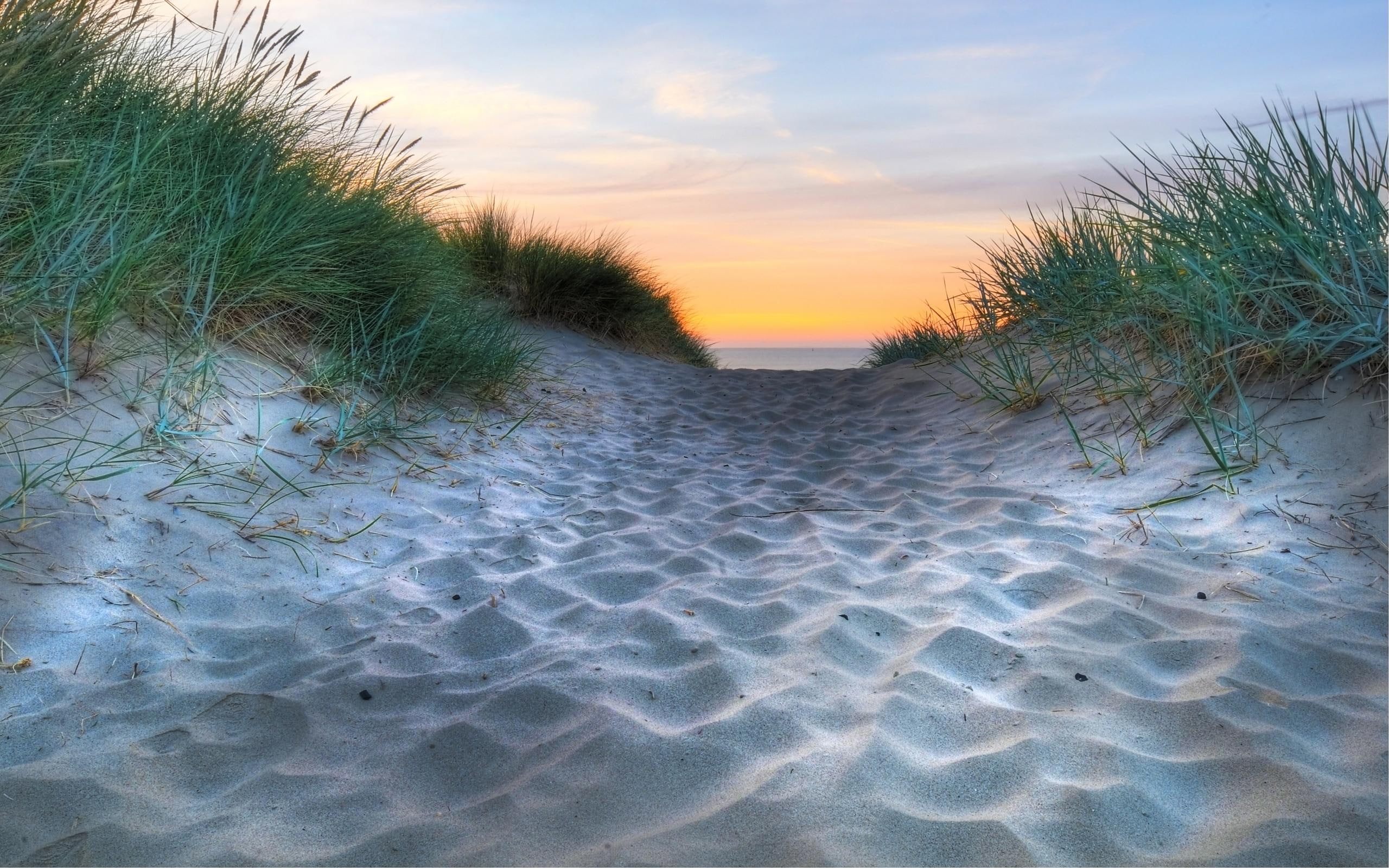 clouds, beach, lovely, sand, pretty, nature, hdr, 2K, ocean, nice, sunset, beautiful, cool, water, grass, HD Wallpaper