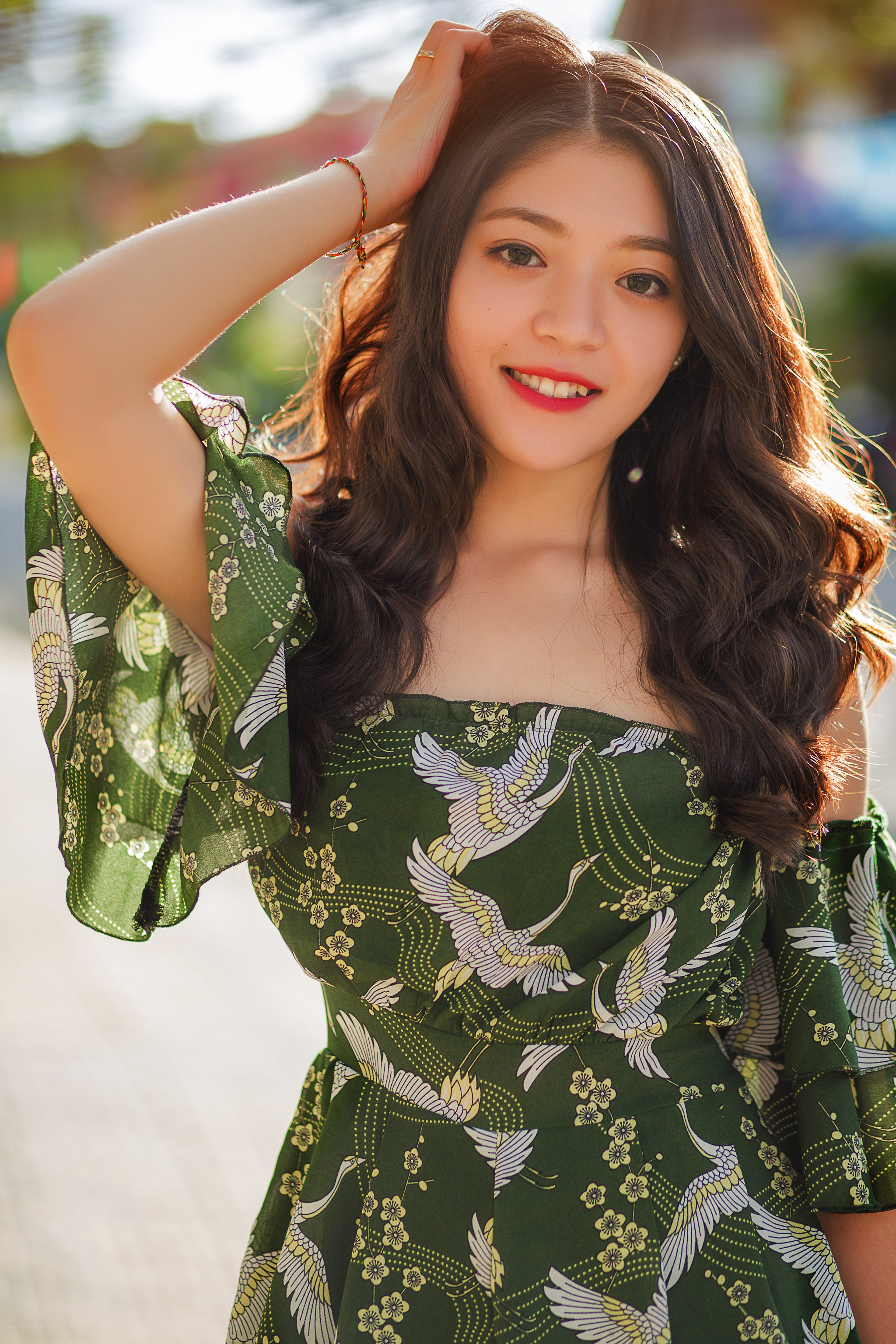 real people, vietnam, hair, adult, green, leisure activity, lovely, eyes, trees, pretty picture, asian, women, fashion, looking at camera, beauty, hat, Phone HD Wallpaper