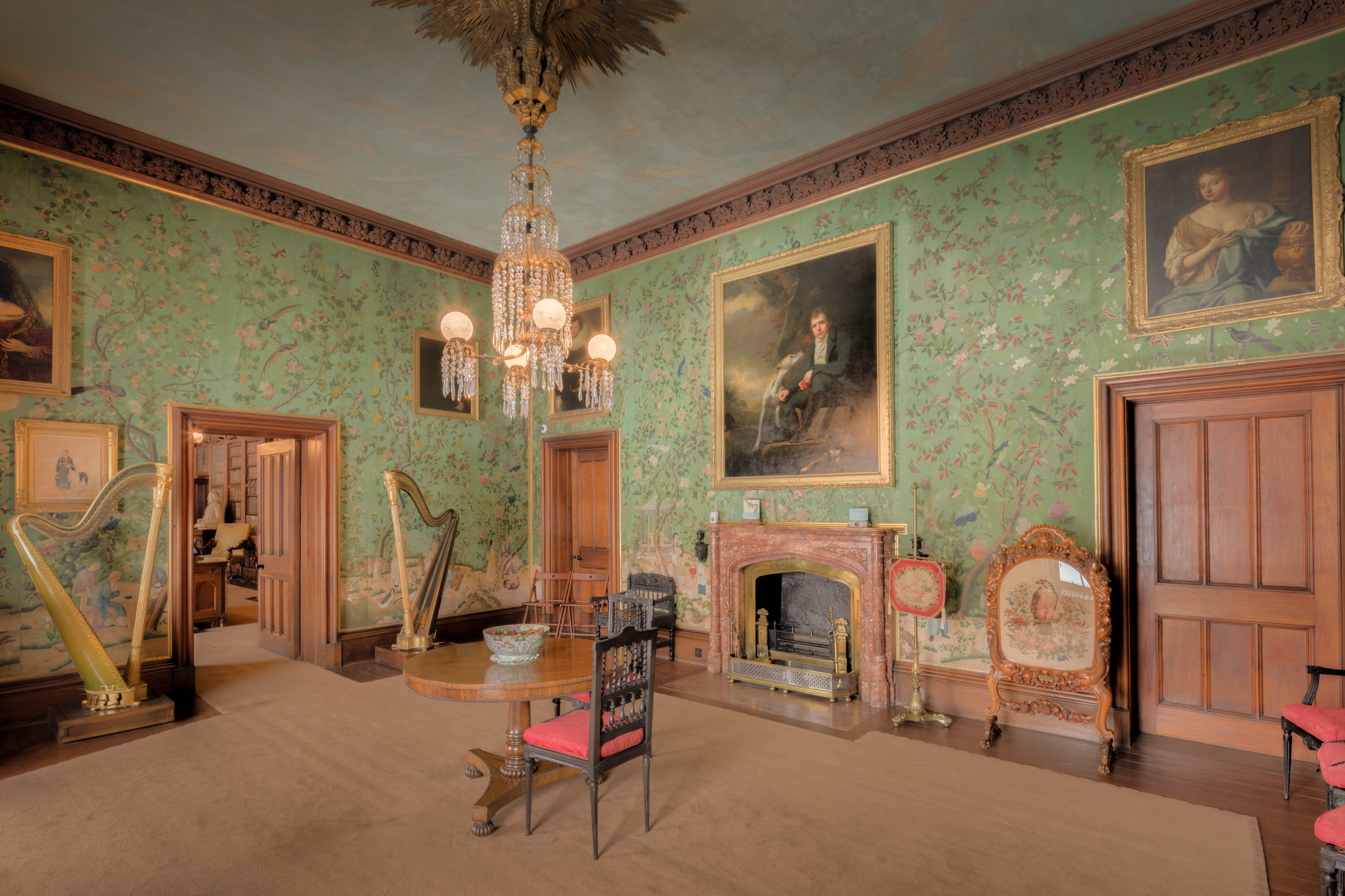 rooms, fireplace, building, seat, ceiling, drawing, absence, entrance, home interior, interiors, historical, lavish, furniture, scotland, window, drawing room, HD Wallpaper