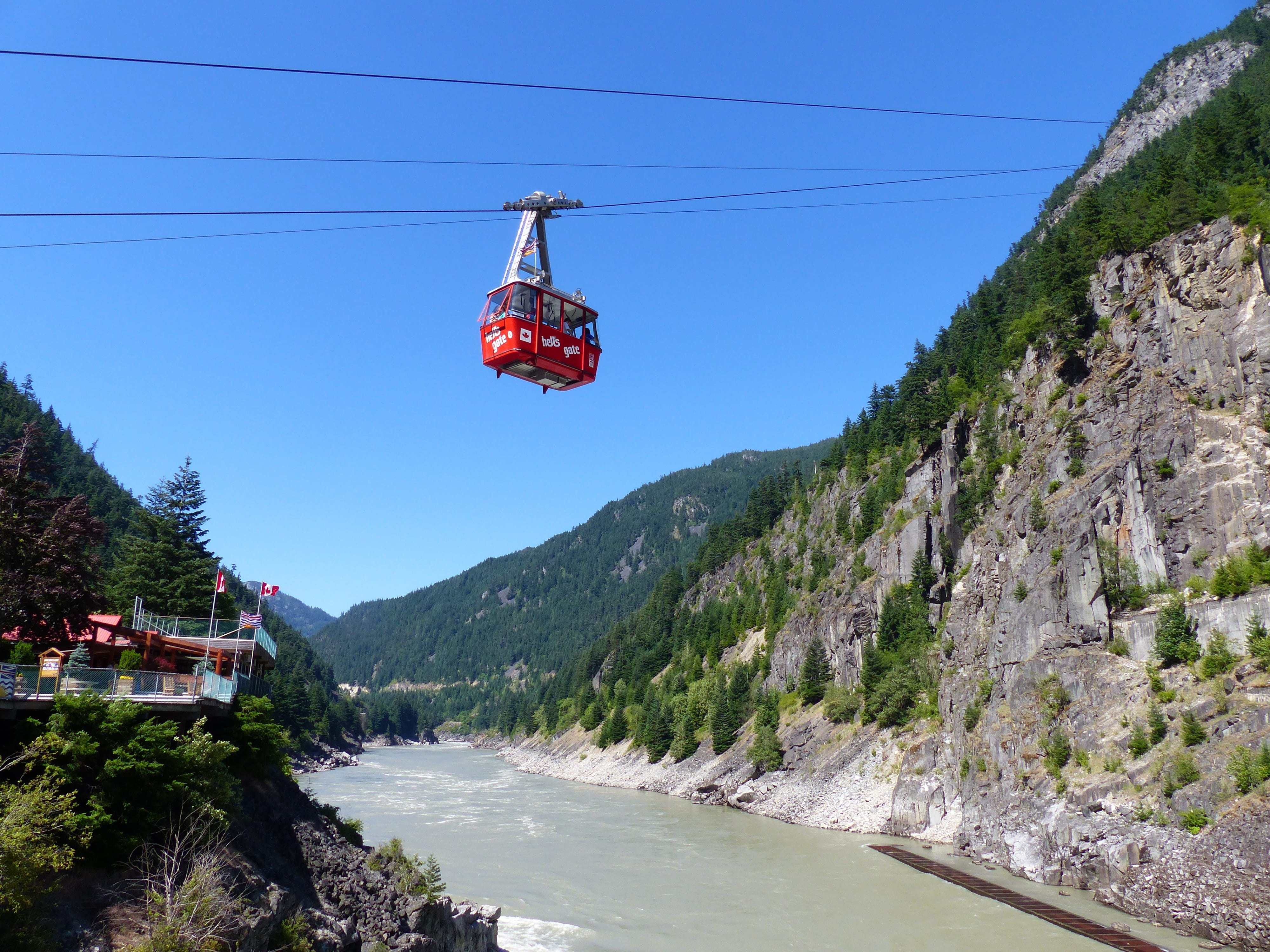 river, transportation, scenic, 4K, mountain, canada, fraser valley, air tram, nature, plant, outdoors, hells gate, summer, mode of transportation, formation, HD Wallpaper