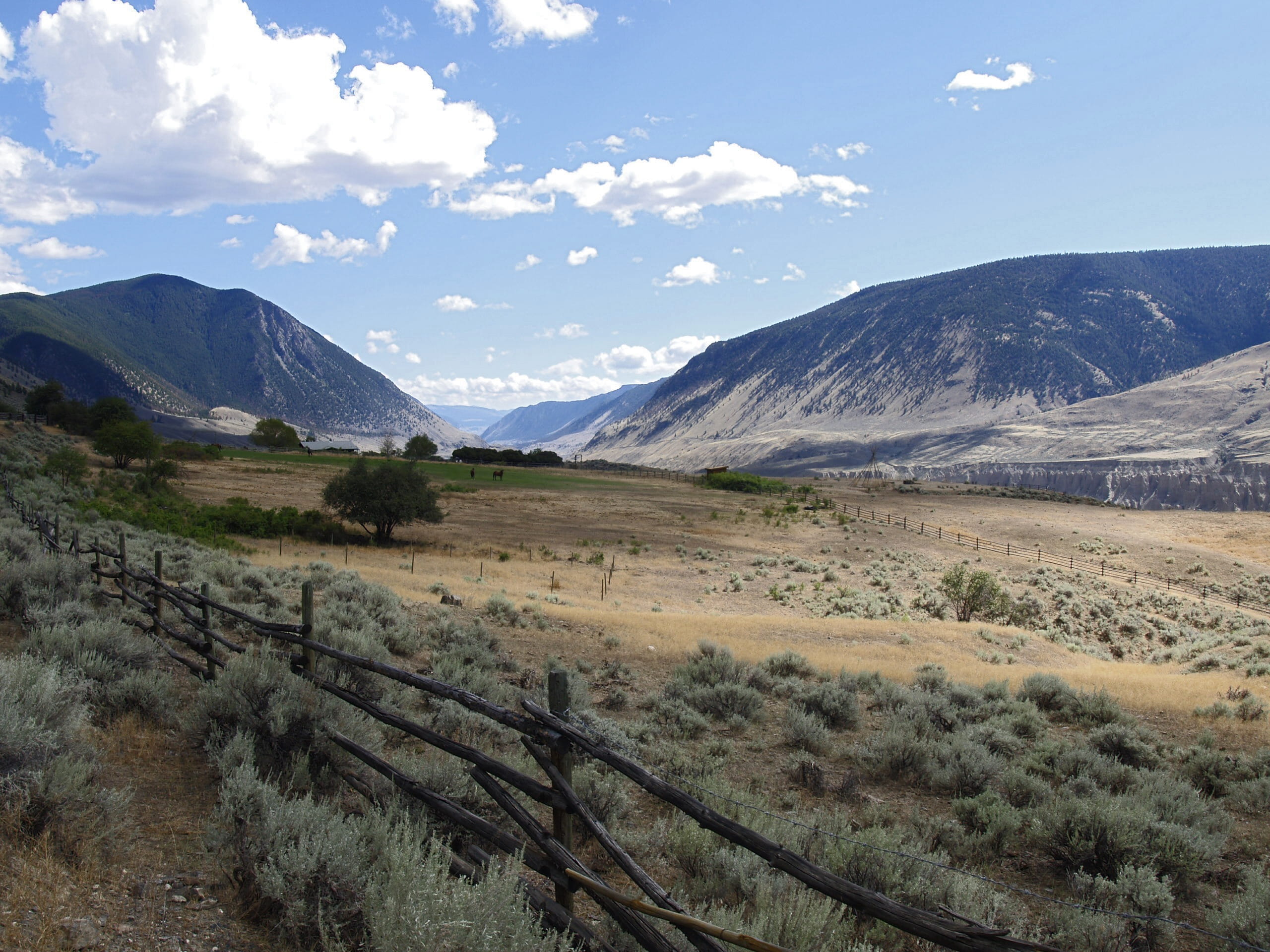 mountain, arid climate, grass, semi-arid, outdoors, nature, idyllic, scenery, cloud - sky, 2K, day, cougar point, ranch, British Columbia, plant, environment, HD Wallpaper