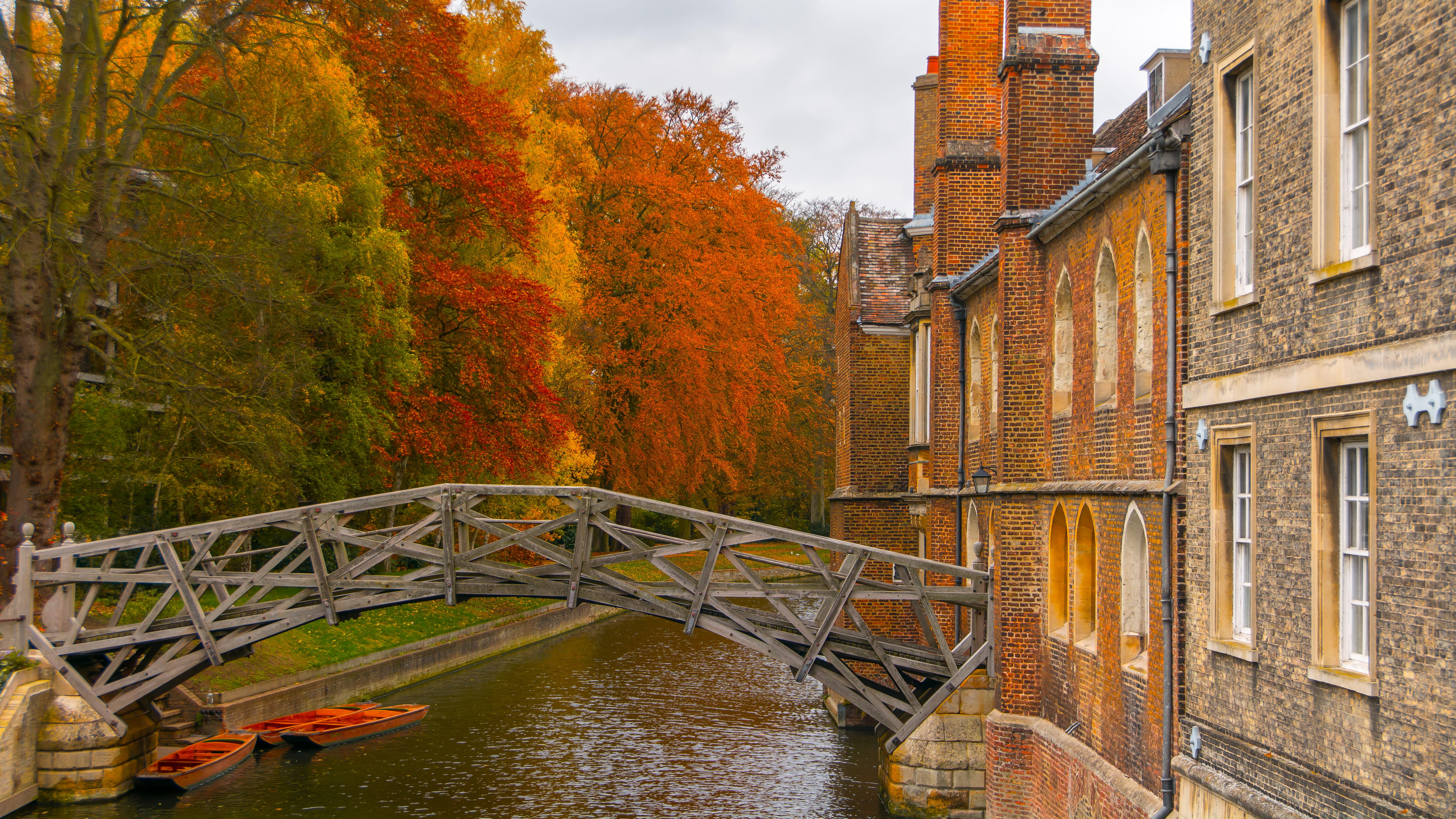 wallpapers hd, bridge - man made structure, nature, cambridge, building exterior, railing, built structure, bridge, 5K, change, still life, water, autumn, HD Wallpaper