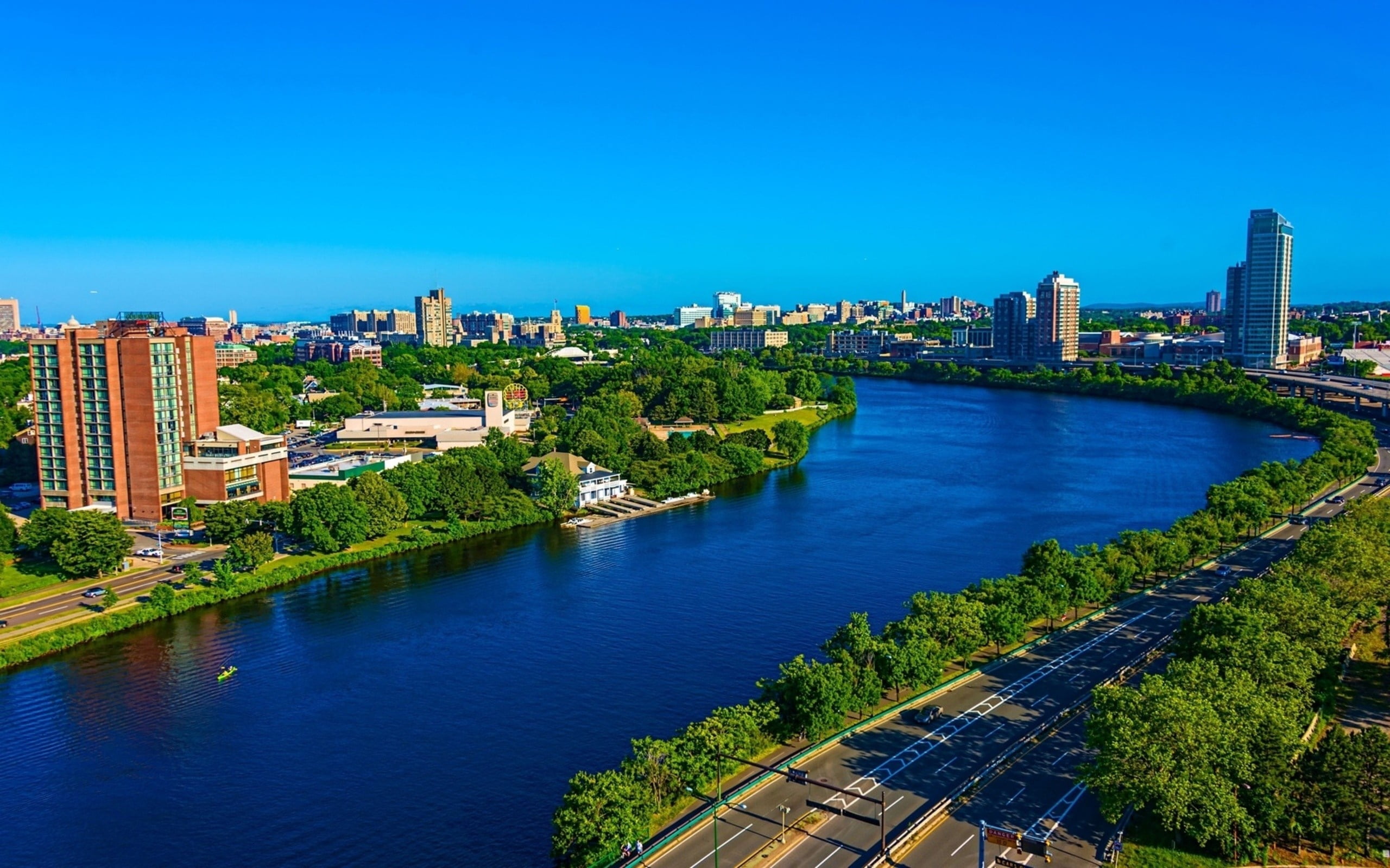 trees, blue, nature, downtown District, built Structure, city, street, scenics, building, tree, architecture, residential District, summer, park - Man Made Space, HD Wallpaper