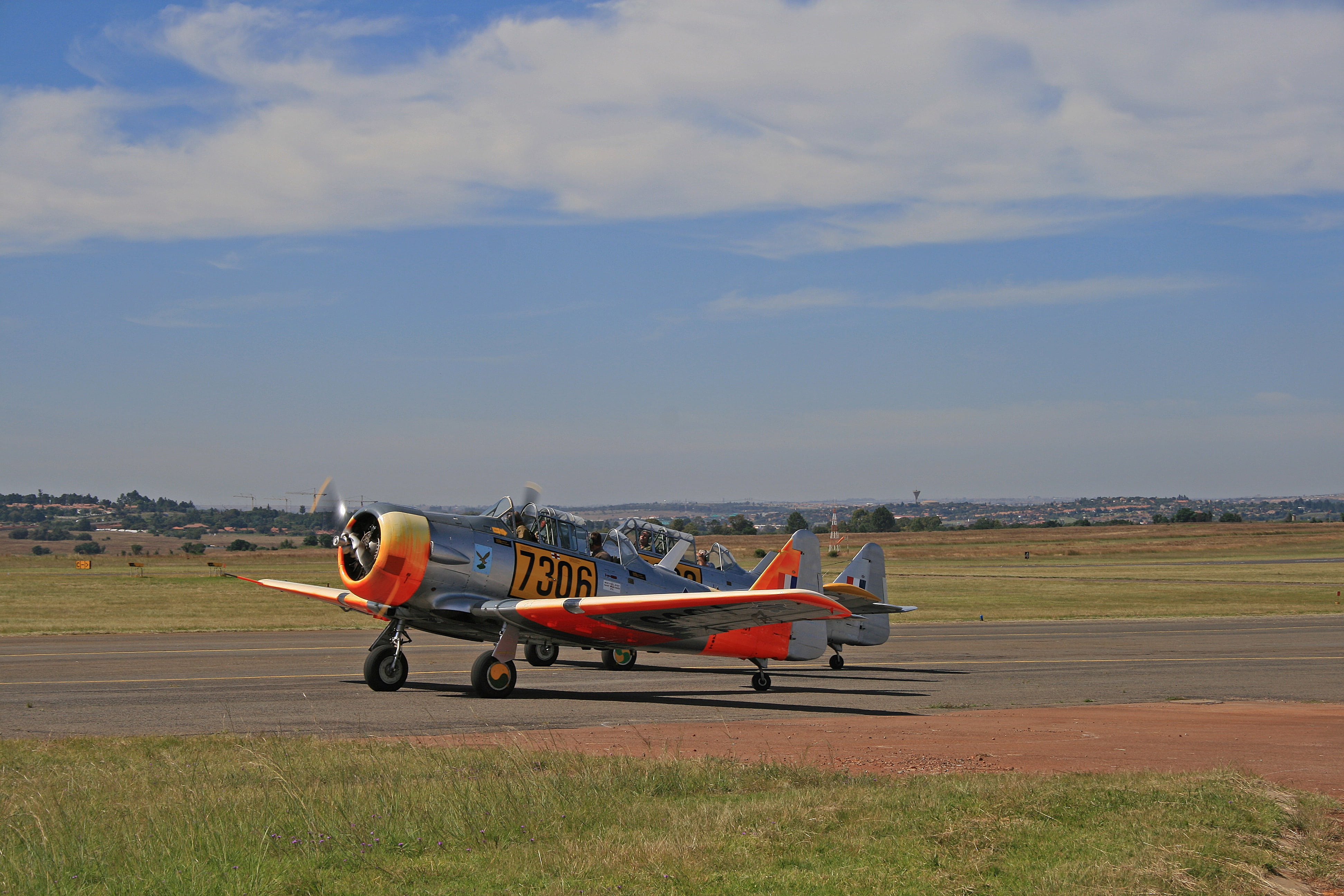 aircraft, clouds, airplane, aerospace industry, transportation, air force museum, outdoors, dayglo, harvard, aviation, trainer, air vehicle, airport runway, HD Wallpaper