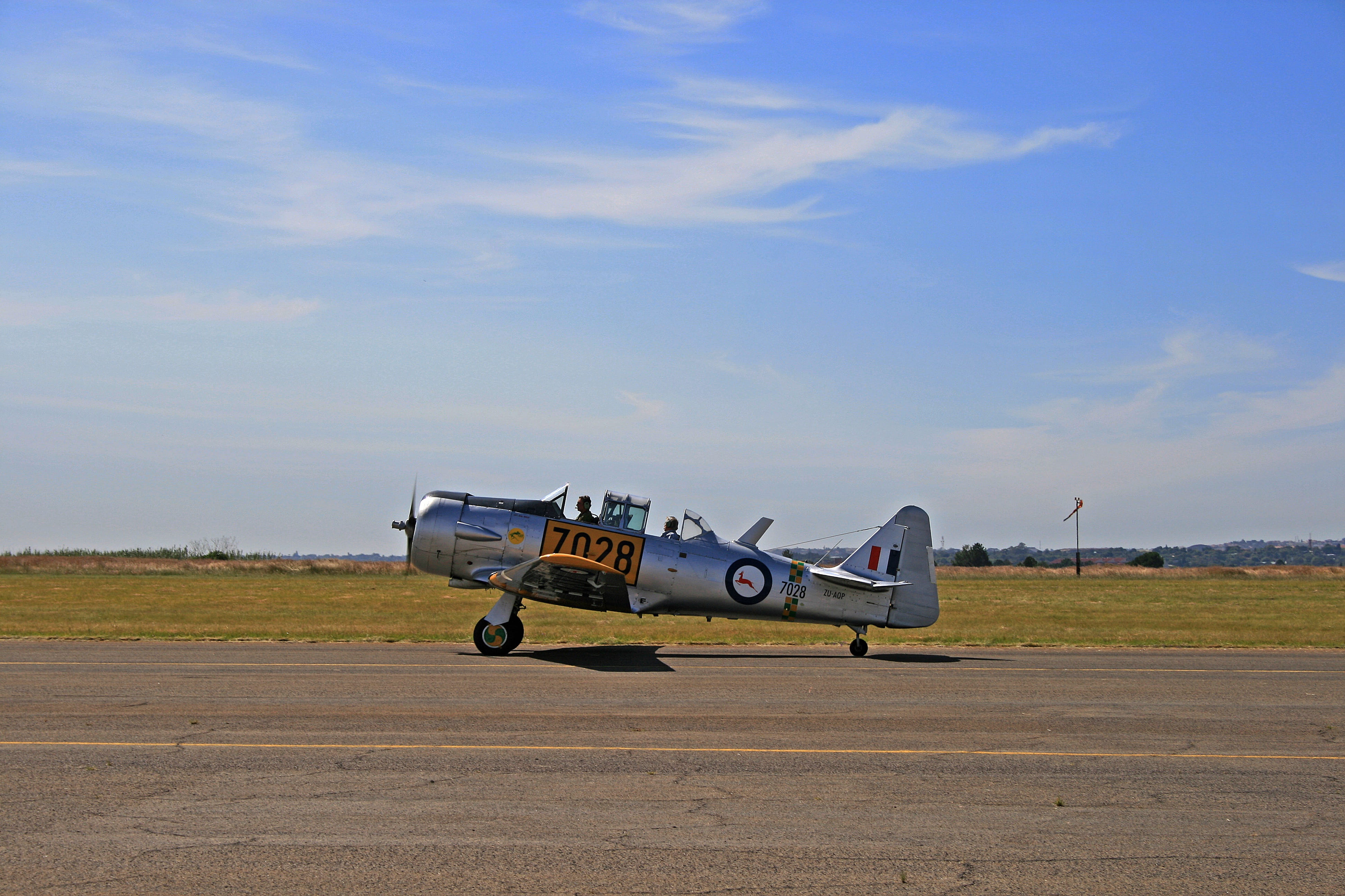 military, field, transportation, fixed wing, military airplane, stationary, Aircraft, road, tarmac, Airplane, saaf museum, airport, army, side view, harvard aircraft, HD Wallpaper