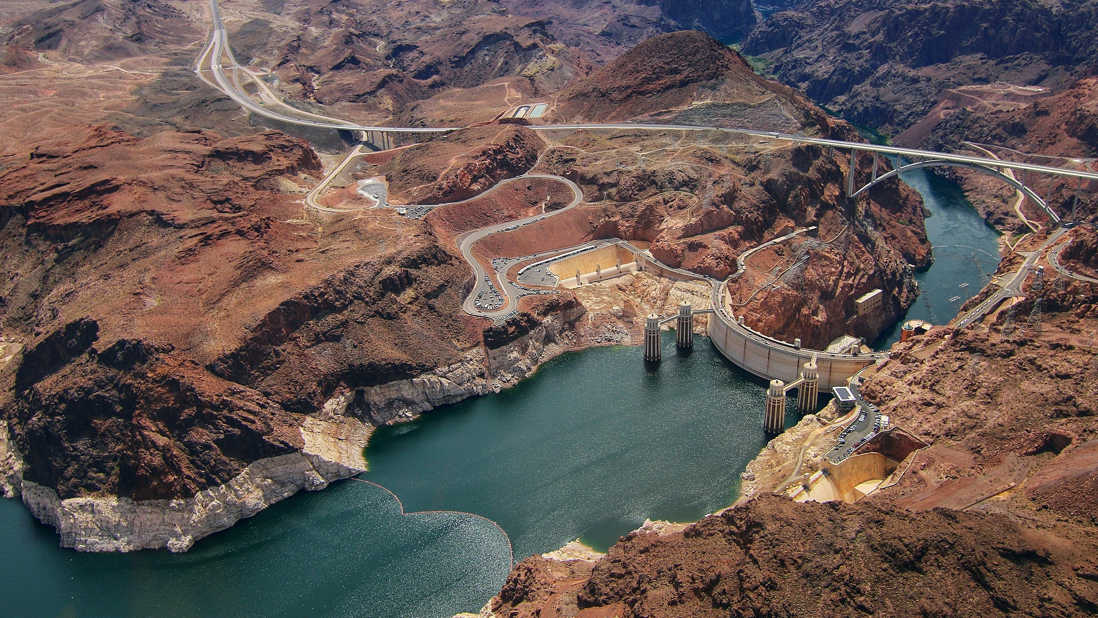 hoover dam, nevada, united states, aerial photography, colorado river, 4K, river, dam, aerial view, HD Wallpaper