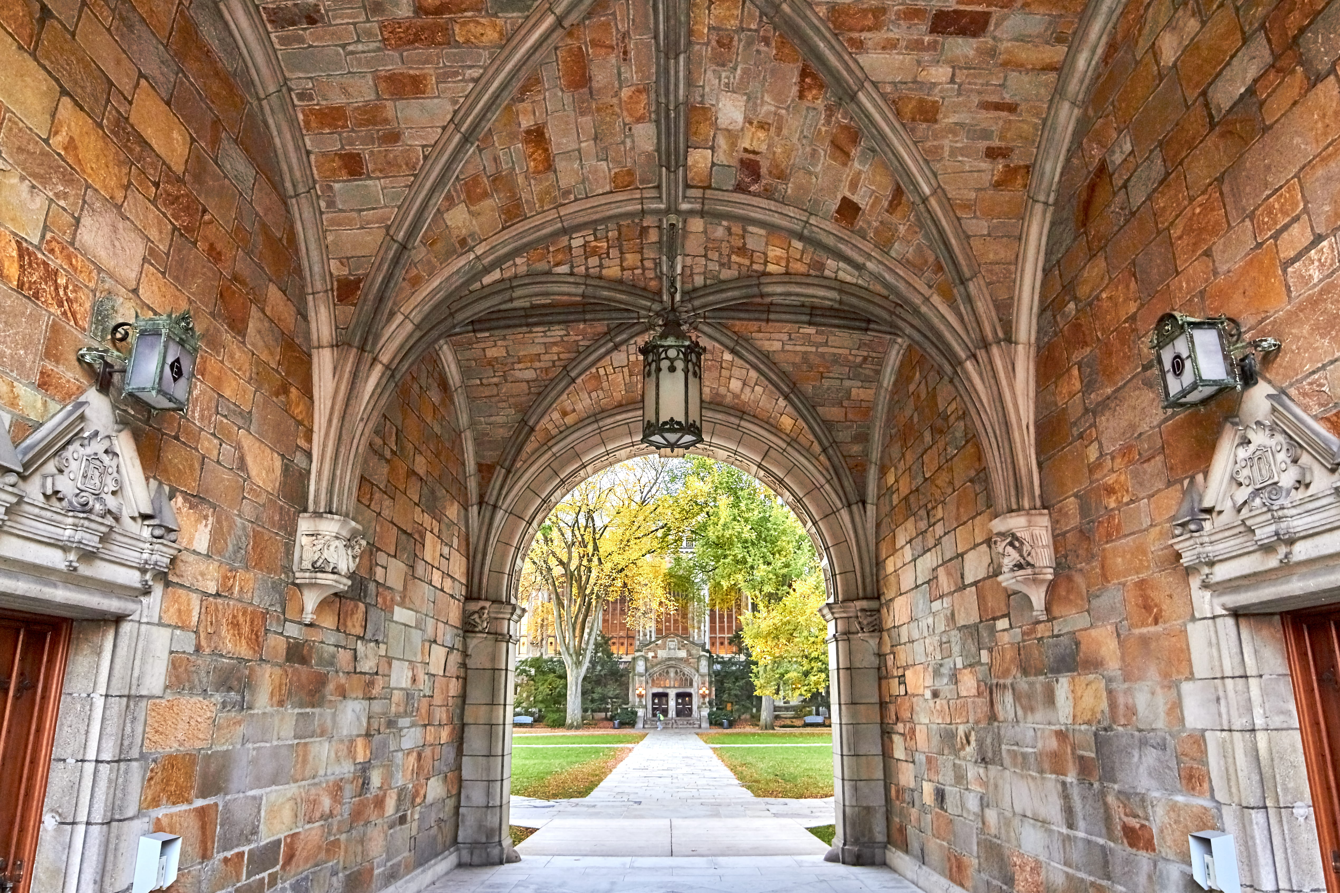 diminishing perspective, law, the way forward, the past, built structure, building exterior, university, place of worship, ceiling, brick, outdoors, united states, HD Wallpaper