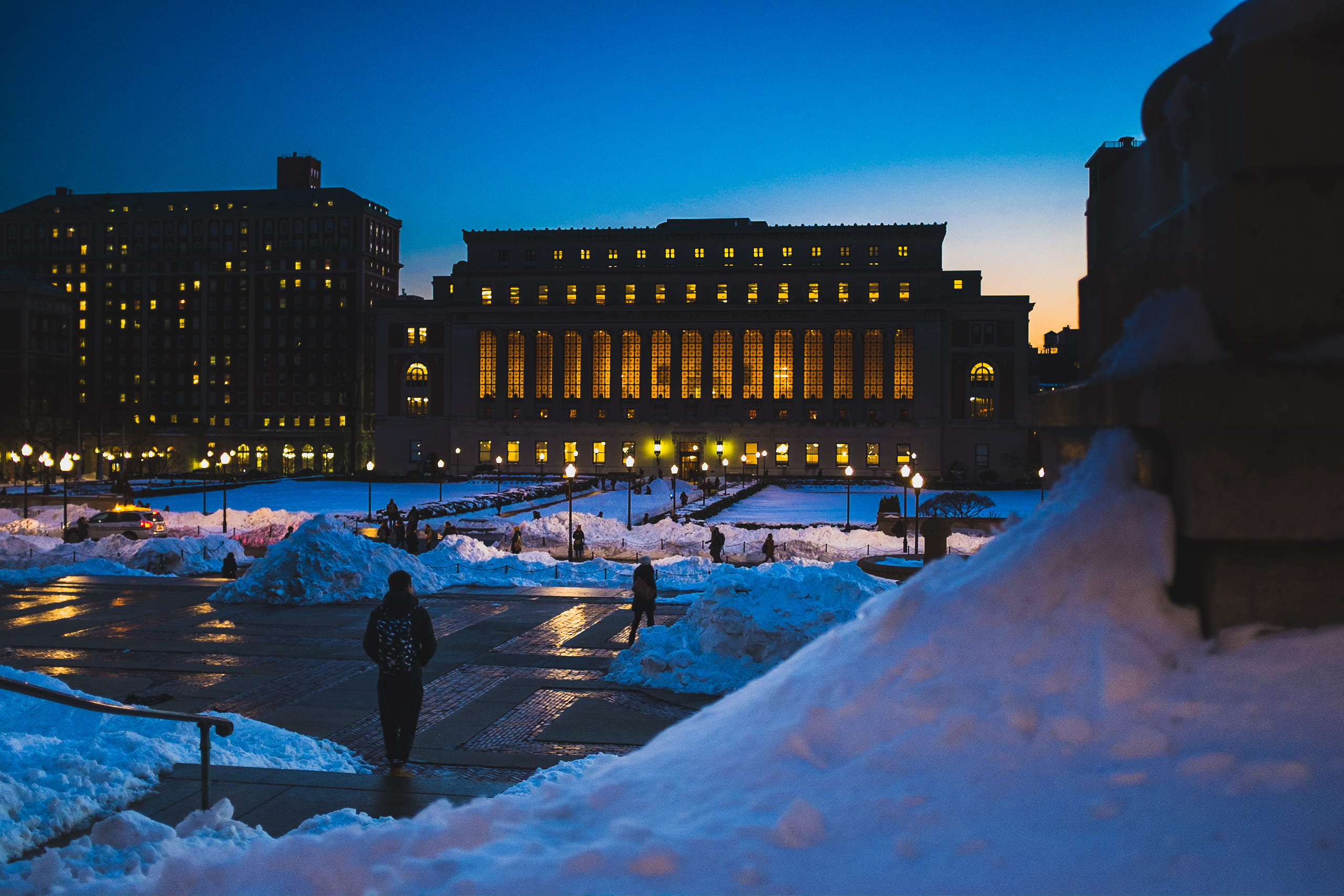 sky, winter, columbia, architecture, building exterior, library, united states, school, warm clothing, lifestyles, college, water, twilight, city, ice, HD Wallpaper