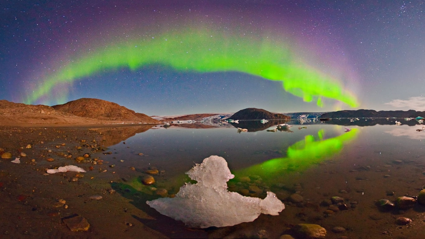 borealis, northern, nature, landscape, ice, aurora, lights, hd, shore, 720P, reflection, HD Wallpaper