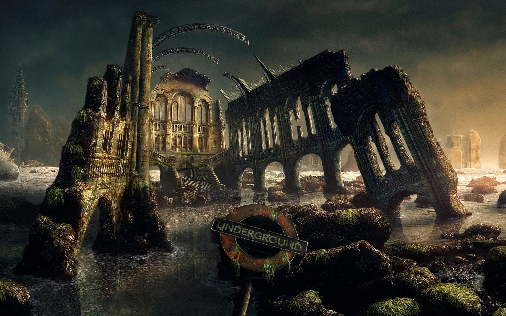 abandoned, 1080P, apocalyptic, world, fantasy, building, fantasy world, HD Wallpaper