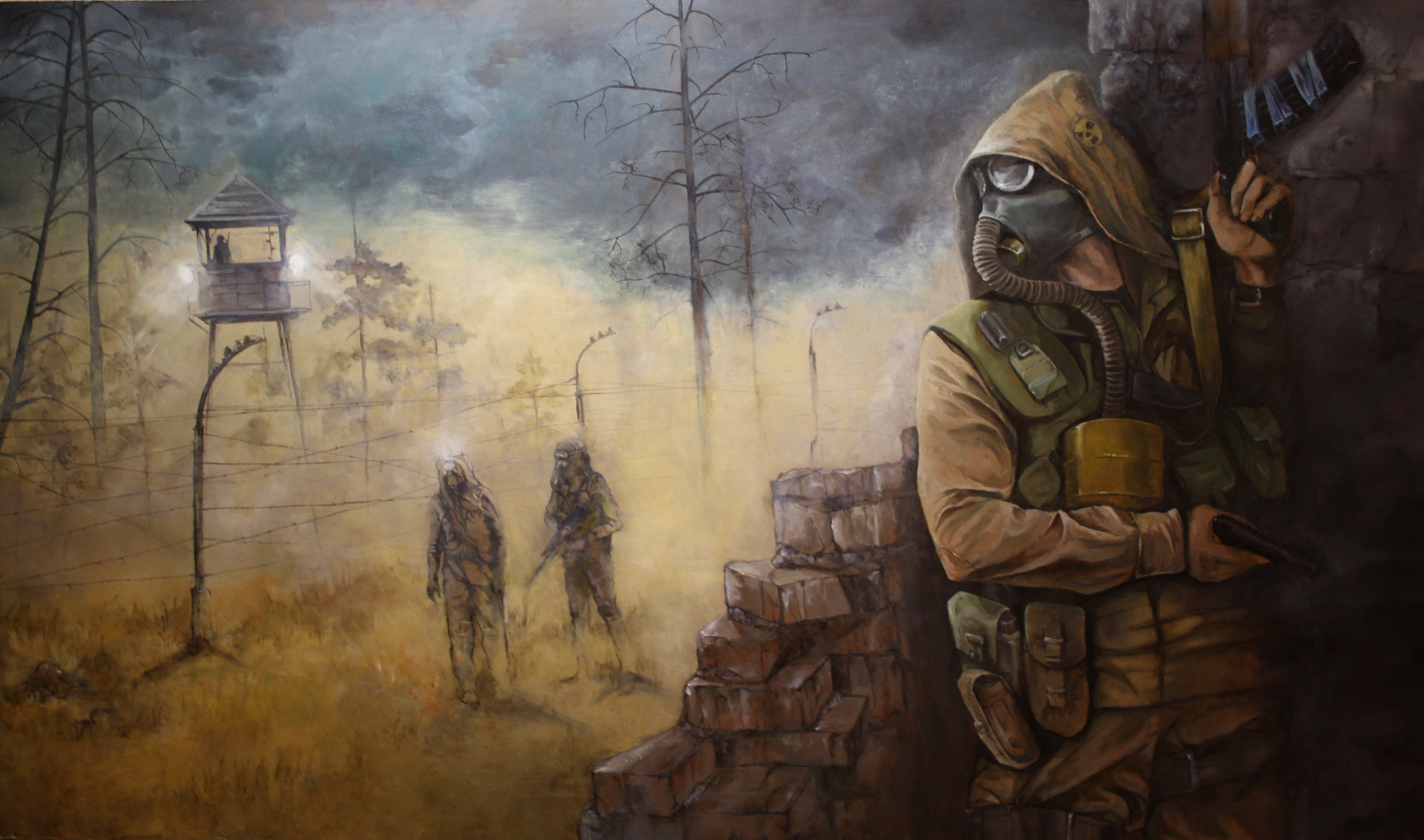 waist up, painting, area, destruction, uniform, horror, burning, adult, death, clothing, Ukraine, soldiers, government, smoke - Physical Structure, judgment Day - Apocalypse, HD Wallpaper