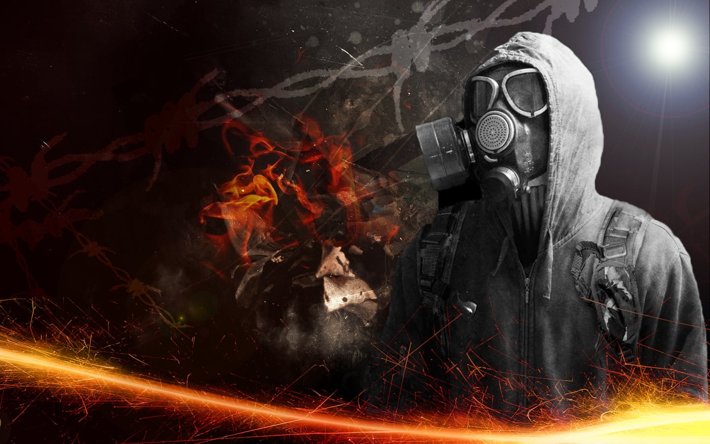 people, hd, stalker, Video Games, S.T.A.L.K.E.R., art, gas, render, tagnotallowedtoosubjective, 720P, games, dark, sparks, video, hot, masks, fire, night, HD Wallpaper