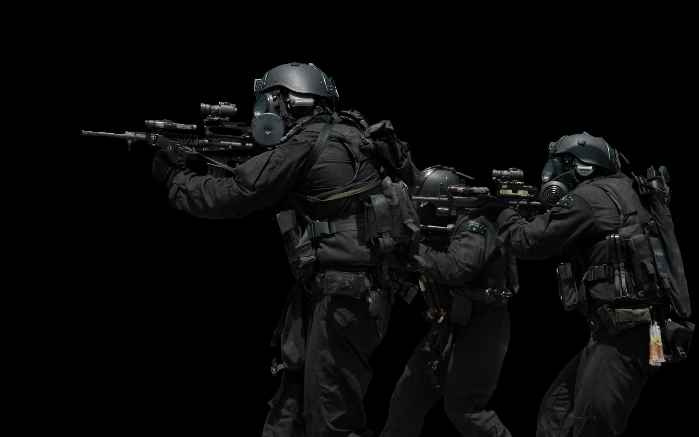art, Black, 1080P, gas, wall, soldiers, commando, swat, aircraft, x, australian, military, masks, rifles, gear, helmet, hd, guns, HD Wallpaper