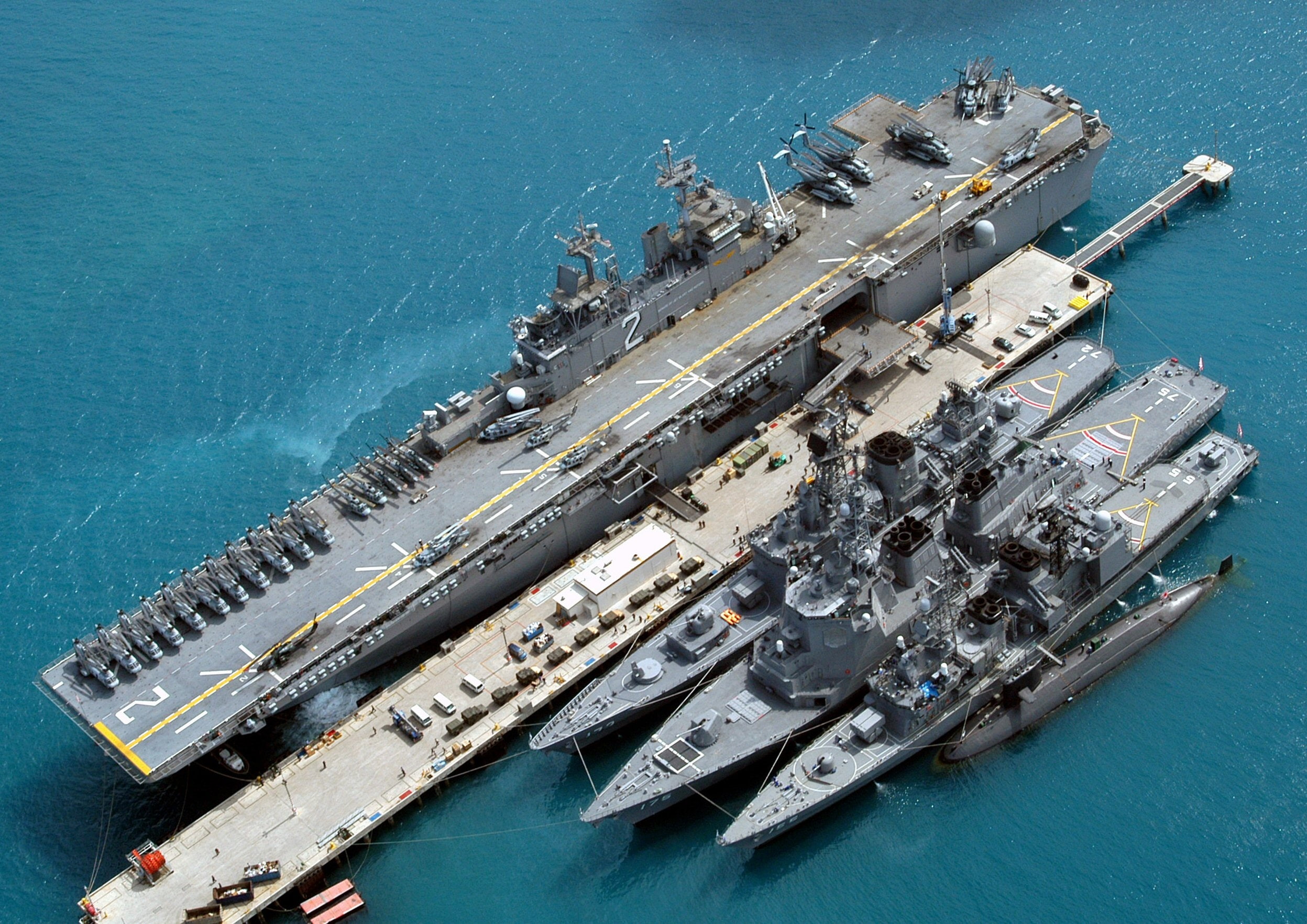 destroyer, art, aircraft, pier, fleet, uss, technology, groups, okinawa, essex, submarine, dock, 1080P, helicopters, battles, vehicles, hd, HD Wallpaper