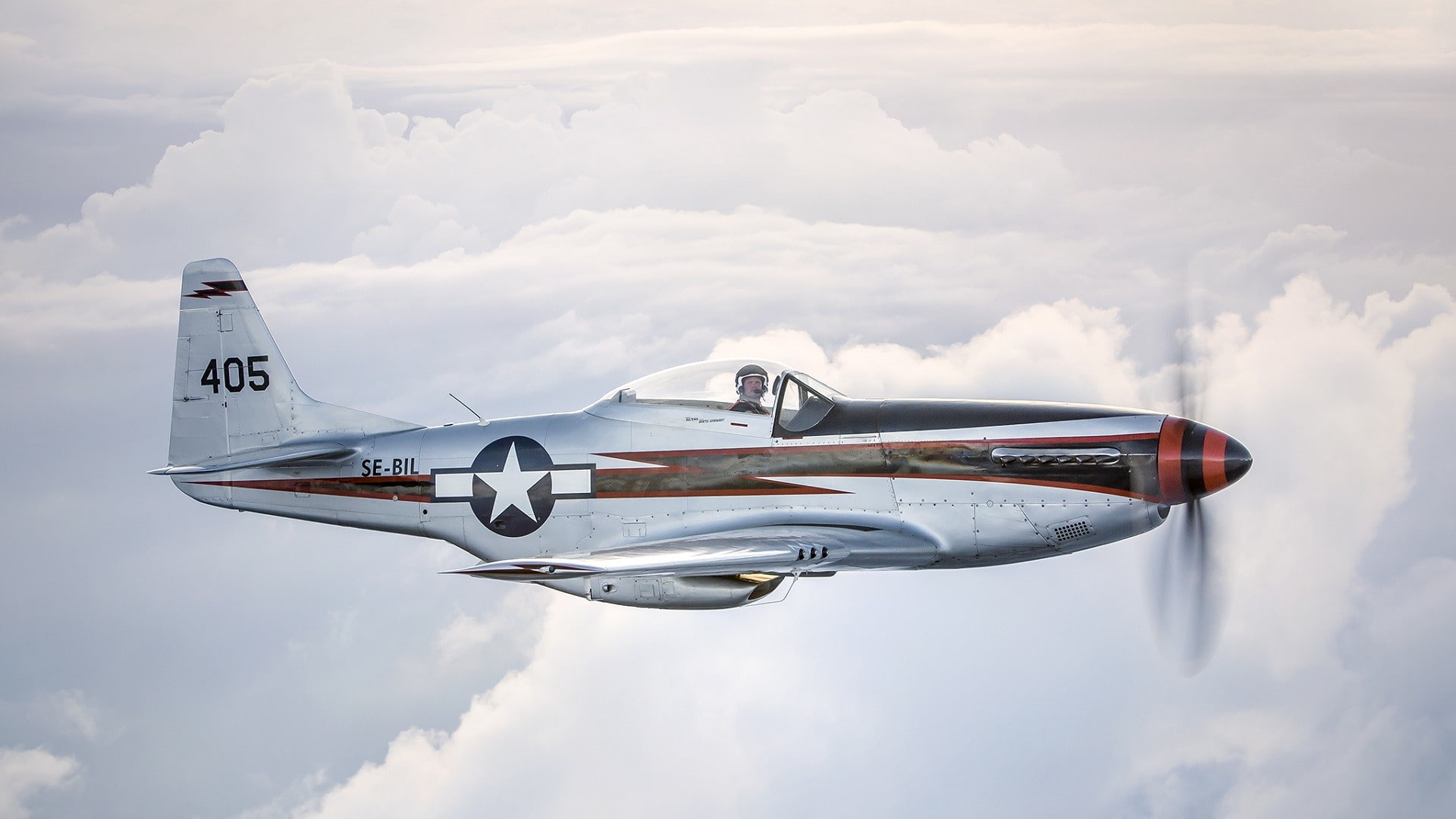 aircraft, north american p-51 mustang, 1080P, pilot, clouds, american, p, mustang, sky, north, HD Wallpaper