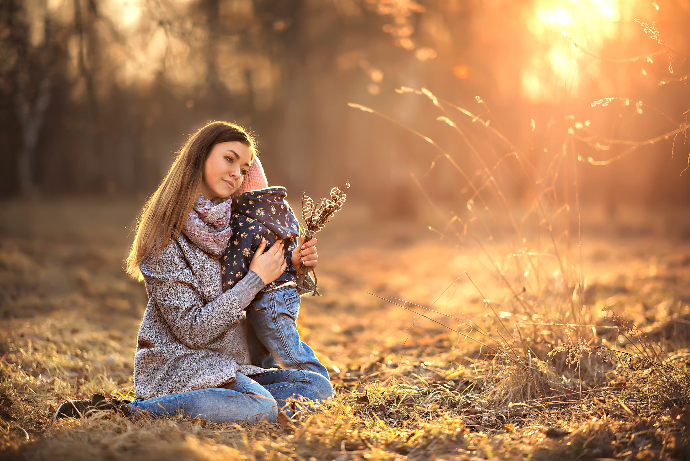 branches, woman, hugs, Verba, 1080P, nature, baby, mother, child, mom, HD Wallpaper