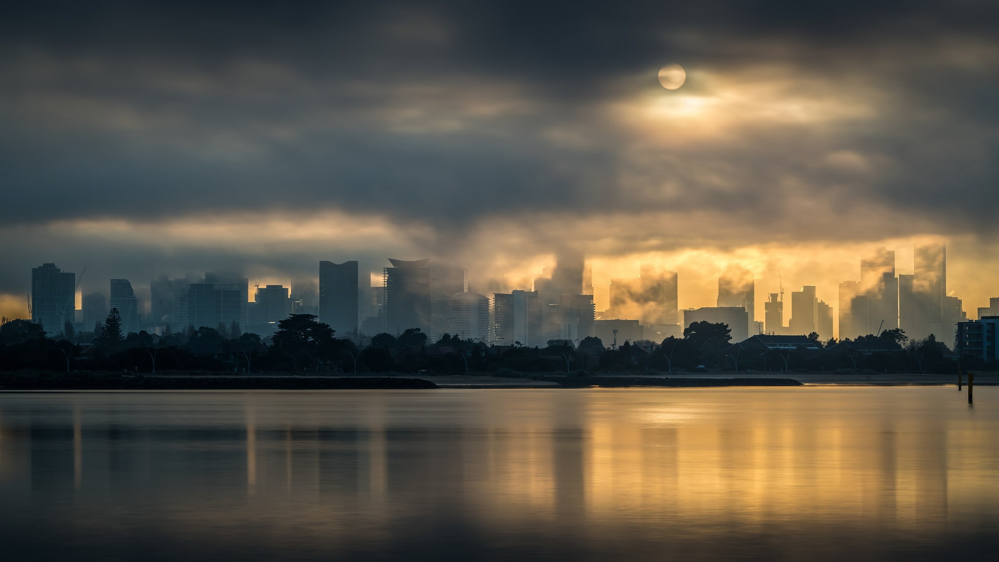 photography, Melbourne, building, architecture, lake, cityscape, urban skyline, reflection, outdoors, nature, water, sky, 1080P, built structure, city, HD Wallpaper