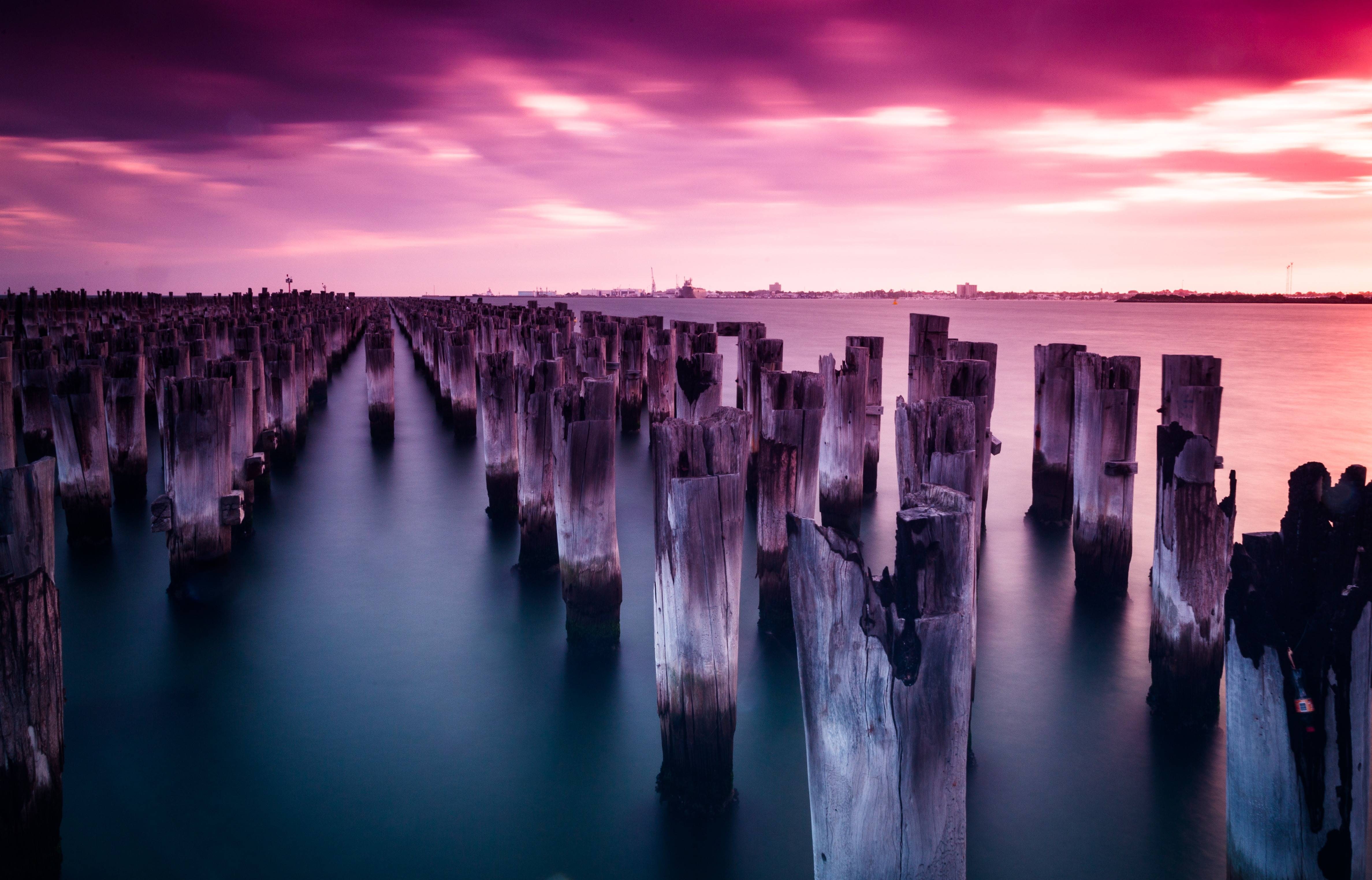 4K, port, poles, princes, pier, melbourne, sunset, HD Wallpaper