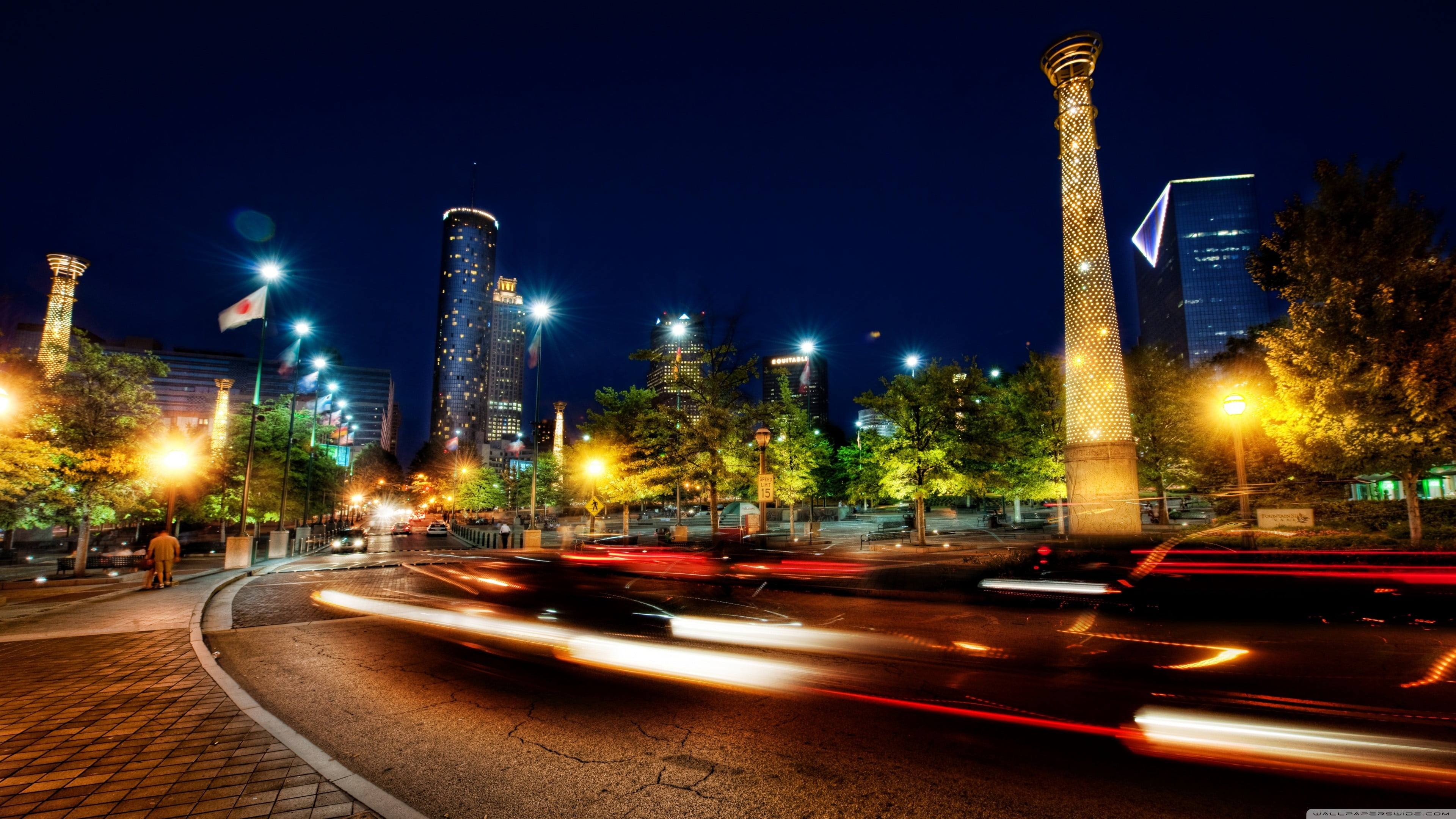 building, city, outdoors, road, city street, illuminated, modern, transportation, speed, office building exterior, skyscraper, motion, financial district, HD Wallpaper