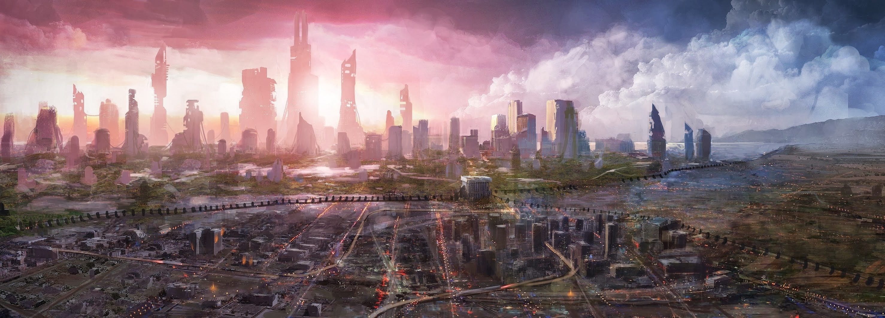 clouds, cityscape, 2K, science fiction, futuristic city, sky, artwork, futuristic, HD Wallpaper