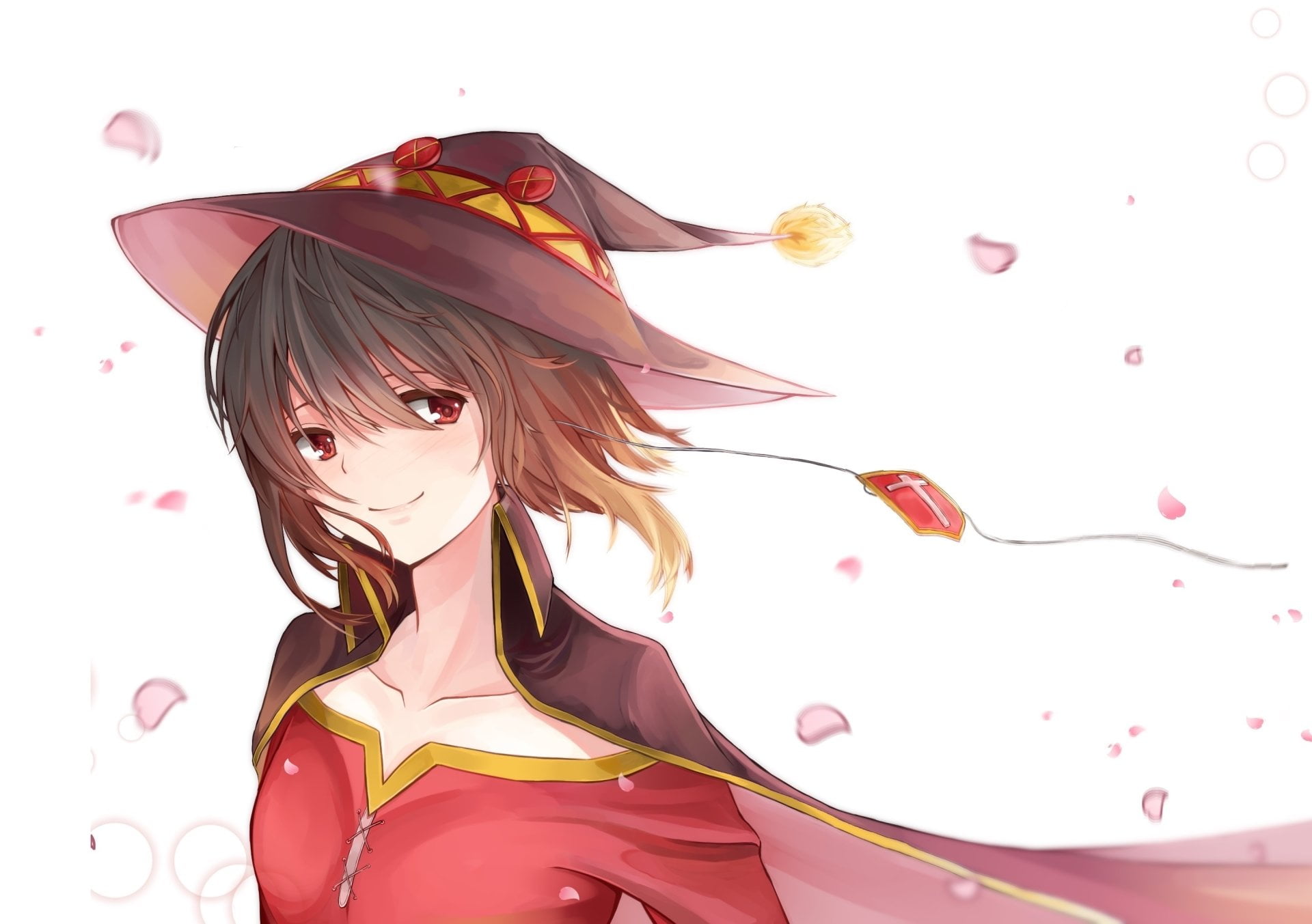 Witch, lifestyles, hat, KonoSuba – God’s blessing on this wonderful world!!, beautiful woman, white background, pink color, front view, Megumin (KonoSuba), HD Wallpaper