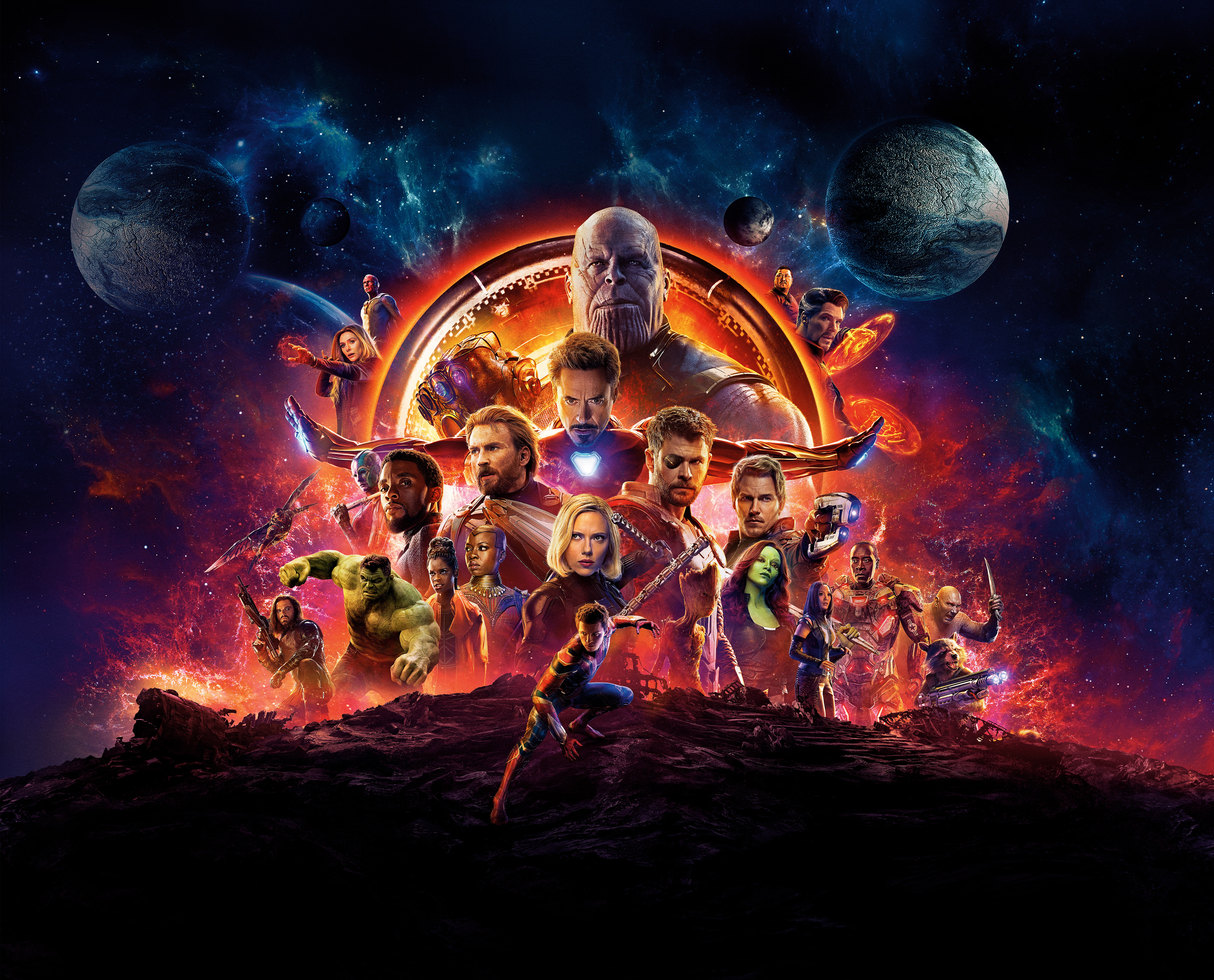 Josh Brolin, Mark Ruffalo, Chris Hemsworth, Benedict Cumberbatch, Chris Pratt, Benedict Wong, El, Scarlett Johansson, Robert Downey Jr., Zoe Saldana, Paul Bettany, HD Wallpaper