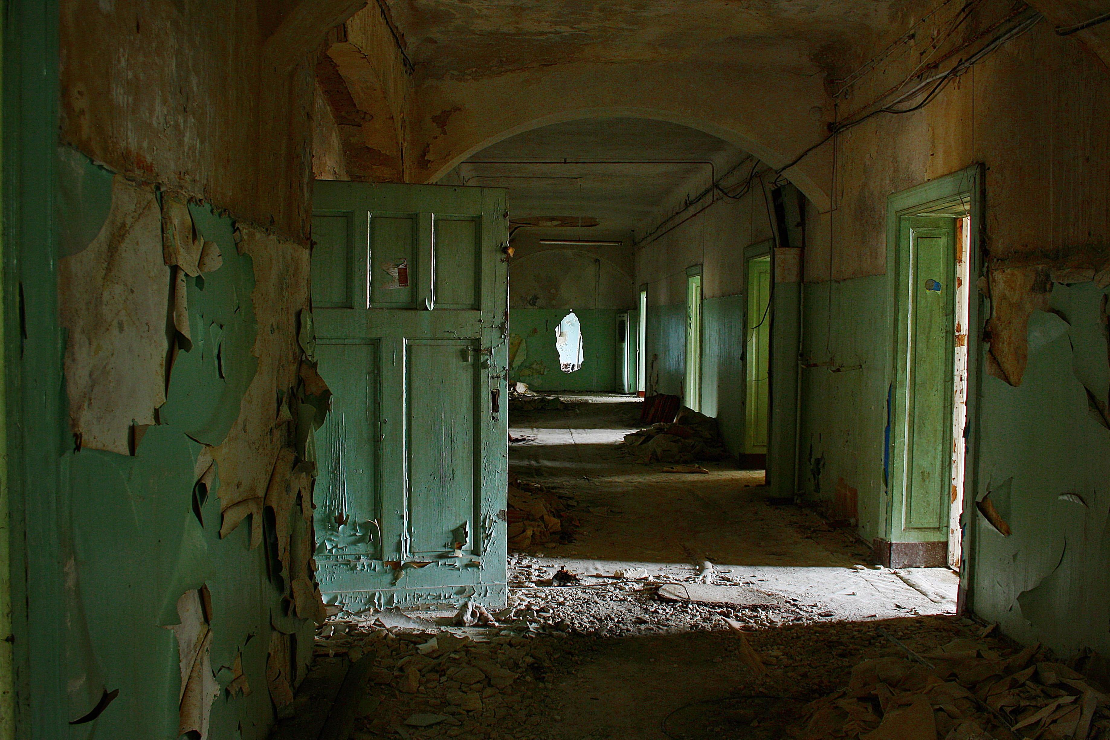 teal, room, architecture, bad condition, indoors, domestic room, building, broken, dirty, abandoned, old building, built structure, no people, deterioration, HD Wallpaper