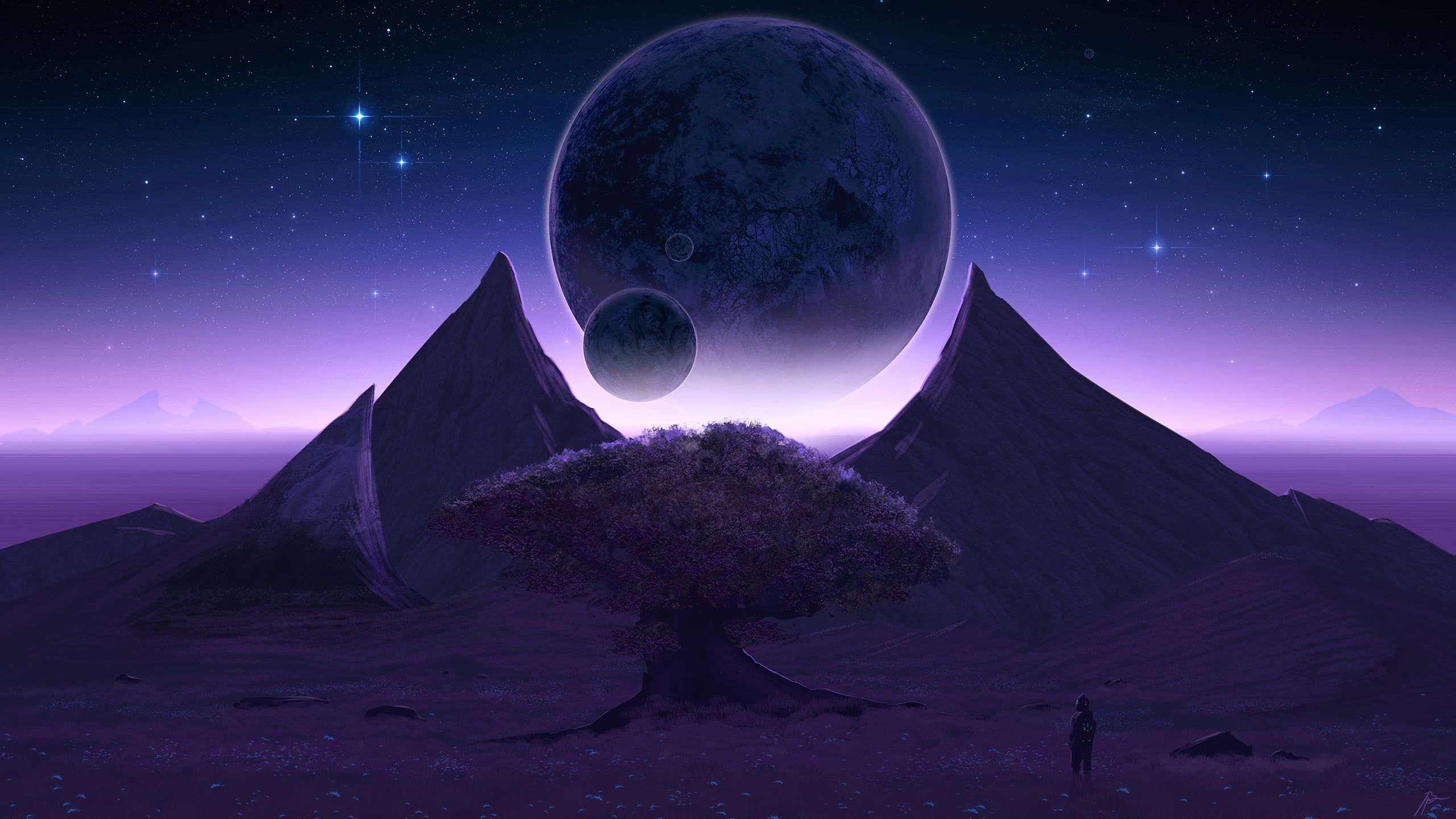 JoeyJazz, 2K, space art, purple background, HD Wallpaper