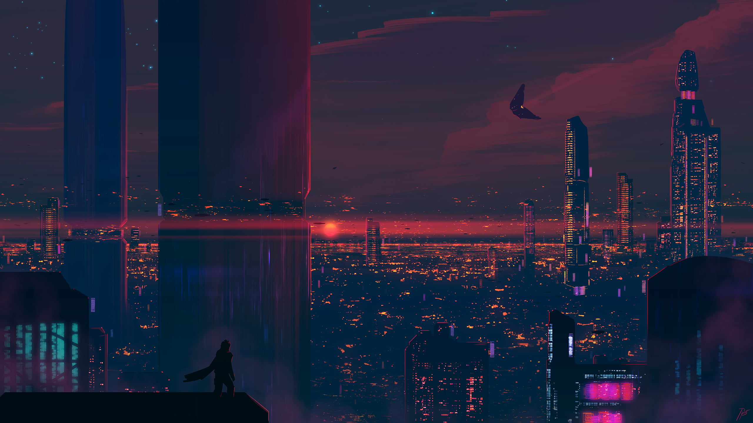 futuristic, science fiction, nightlive, JoeyJazz, 2K, cityscape, HD Wallpaper