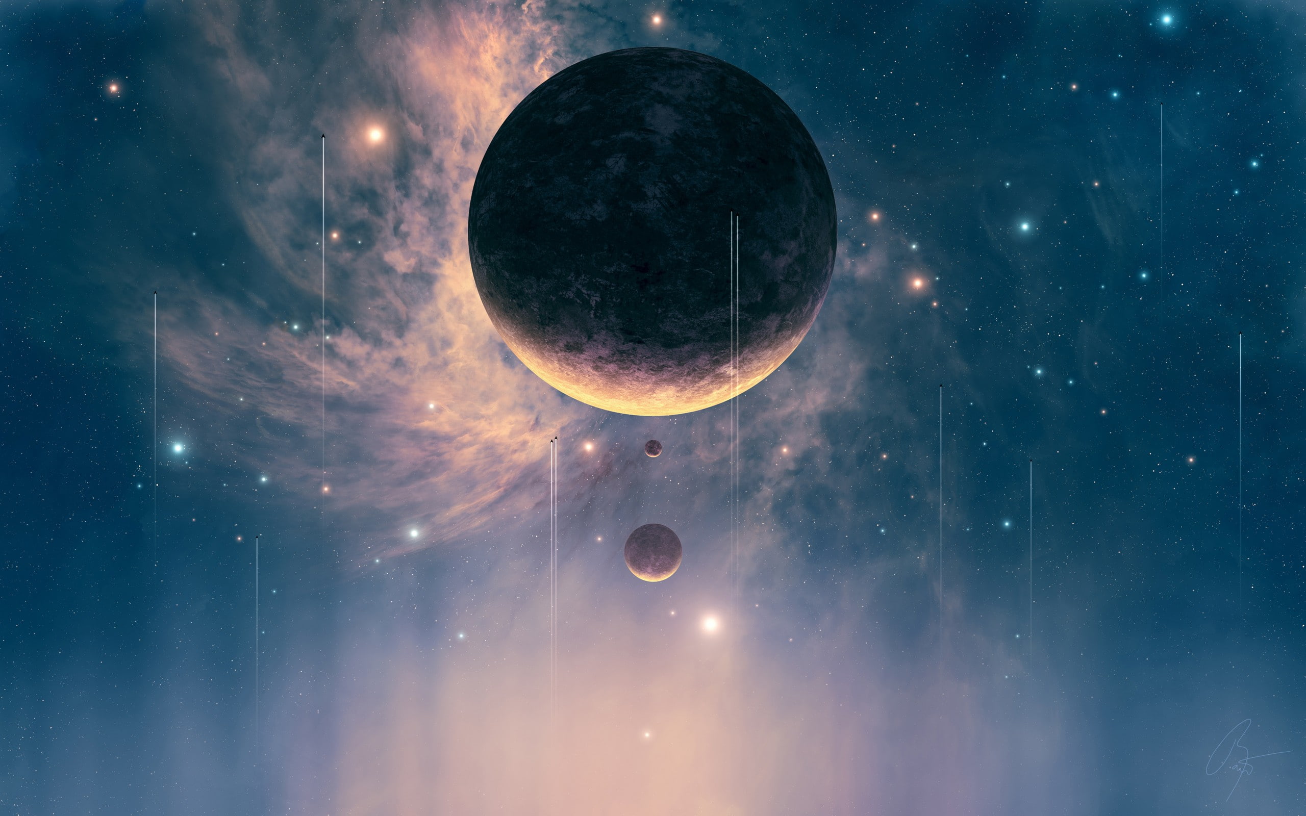 universe, falling, 2K, space art, artwork, science fiction, space, JoeyJazz, futuristic, digital art, planet, HD Wallpaper