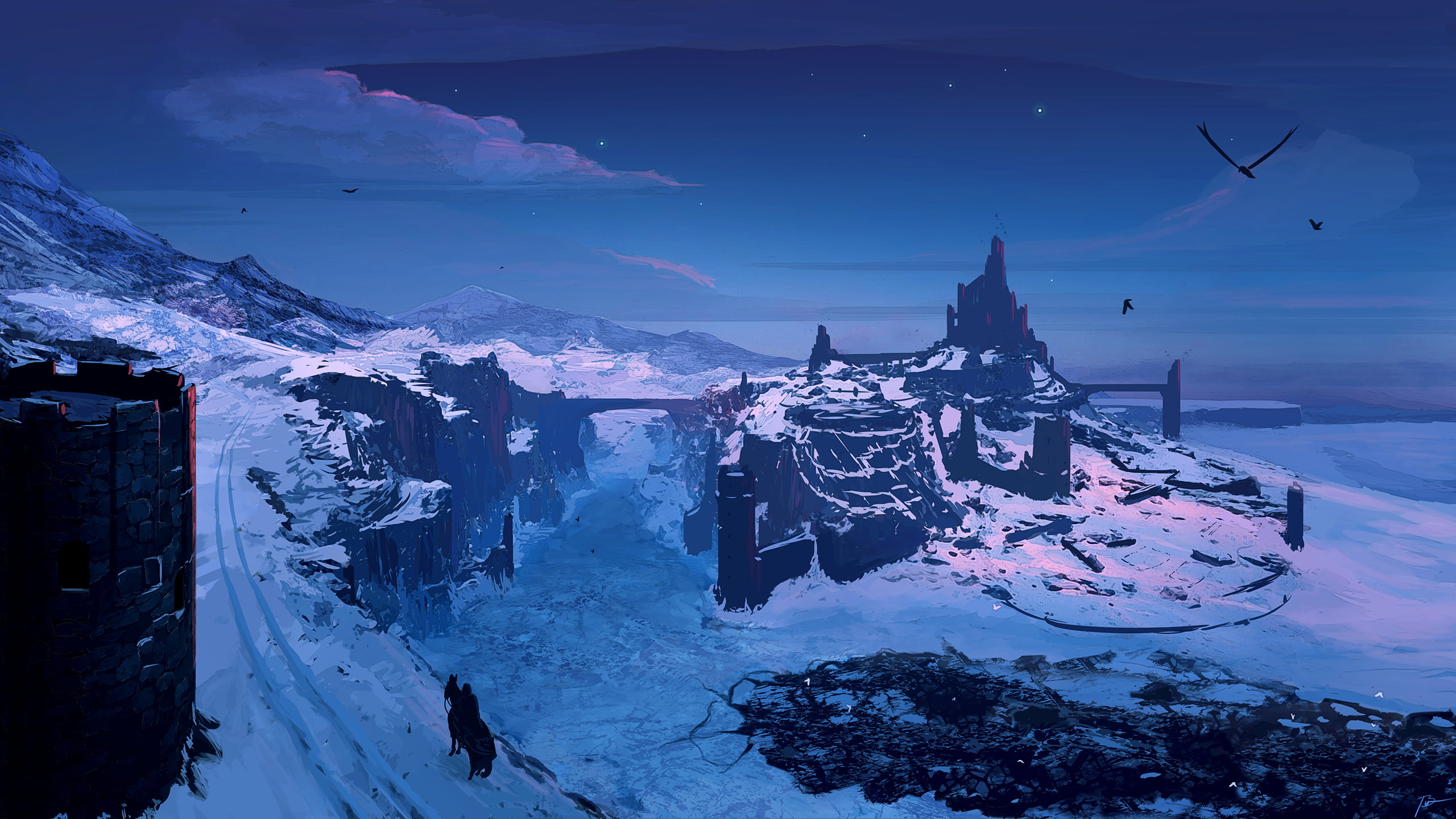 dark ages, winter, fantasy art, ruins, landscape, 2K, JoeyJazz, snow, HD Wallpaper