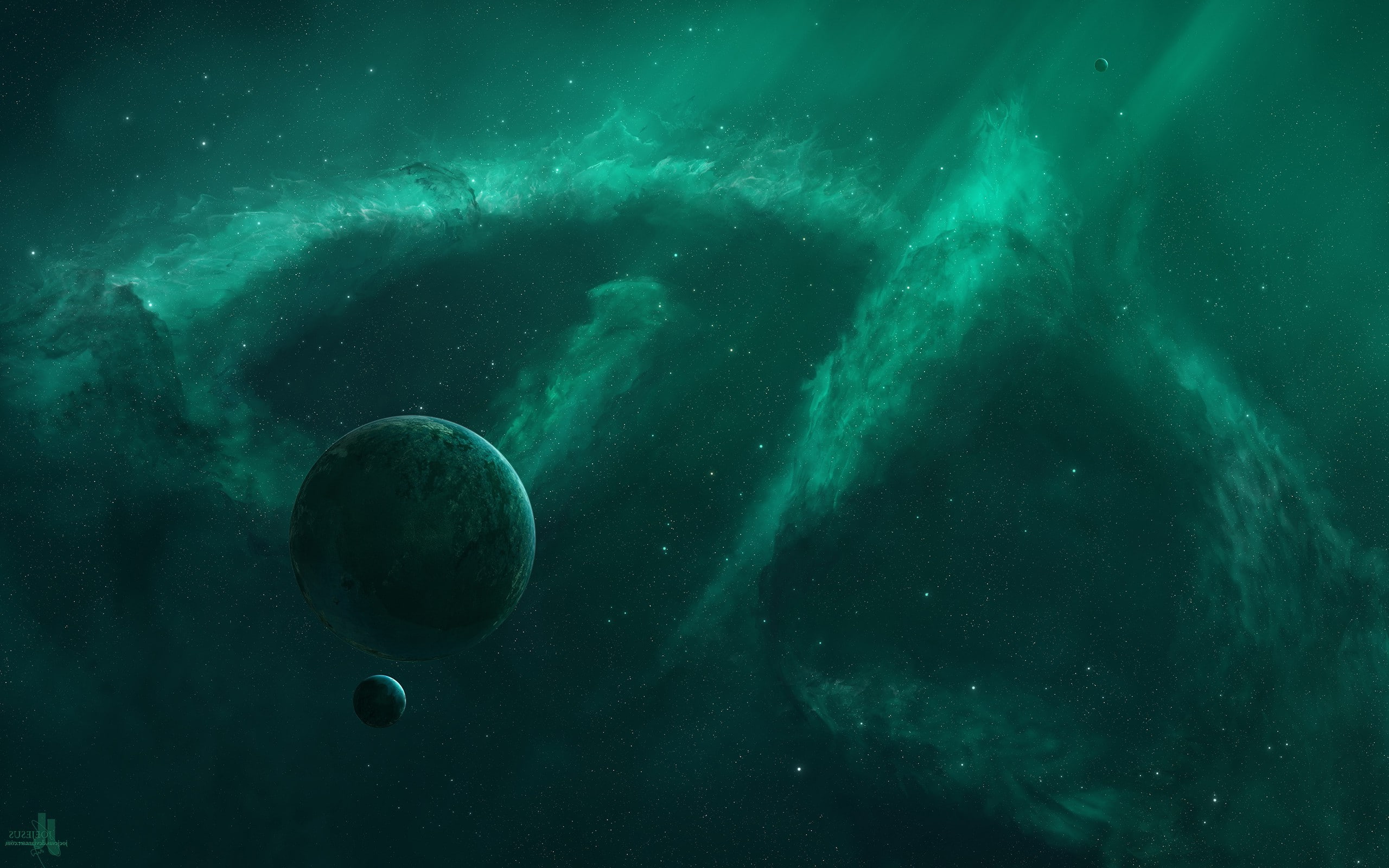 no people, undersea, JoeyJazz, 2K, space, animal wildlife, green color, close-up, Space Art, marine, care, nebula, sea, planet, outdoors, animal themes, HD Wallpaper
