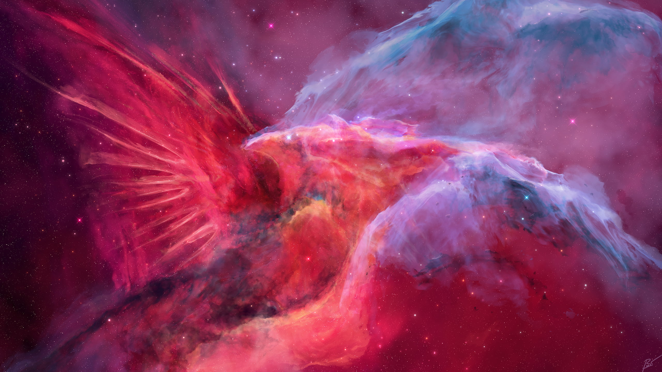 2K, JoeyJazz, Cardinals, space art, nebula, HD Wallpaper