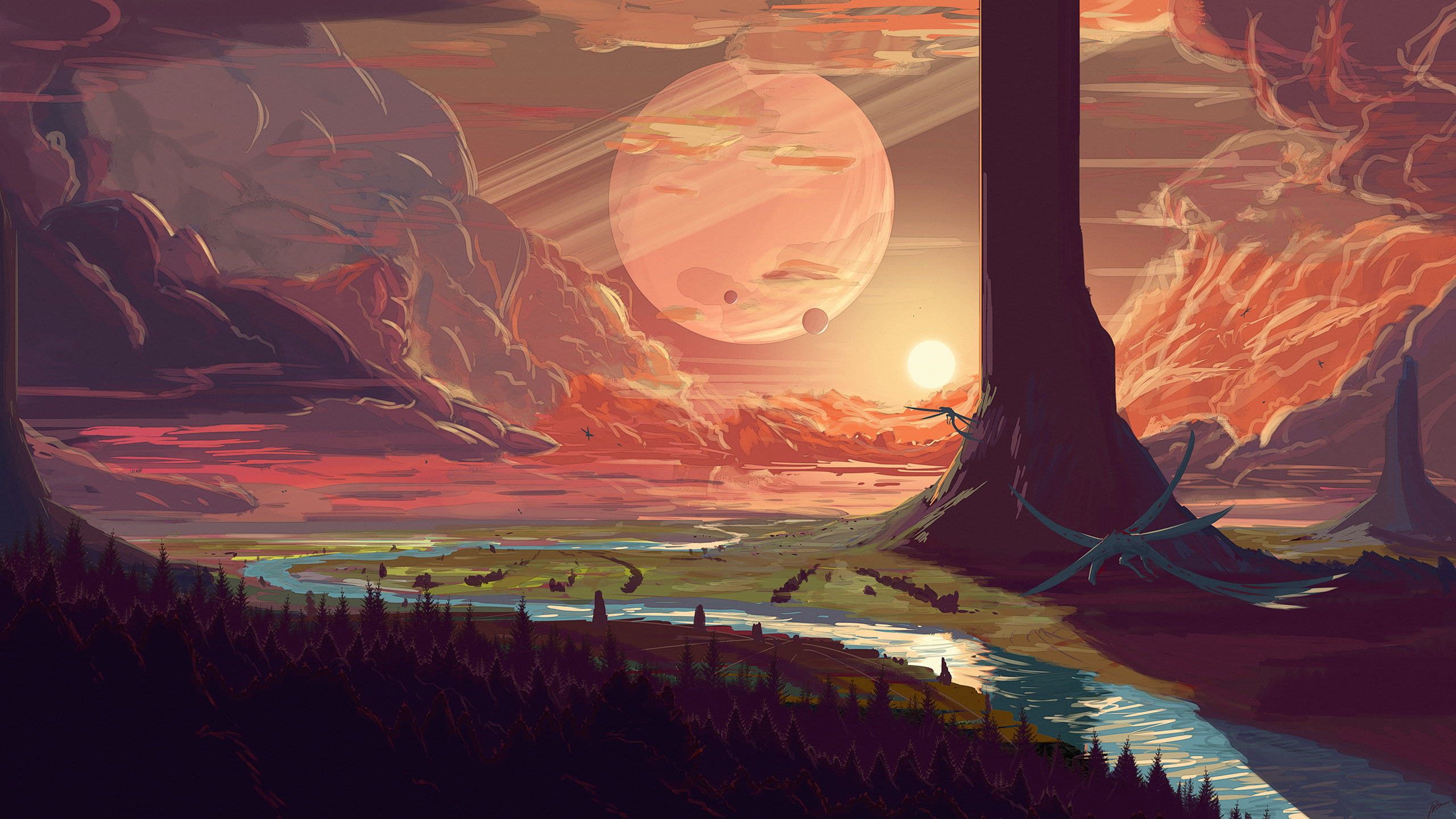 digital art, JoeyJazz, digital painting, 2K, sunset, HD Wallpaper