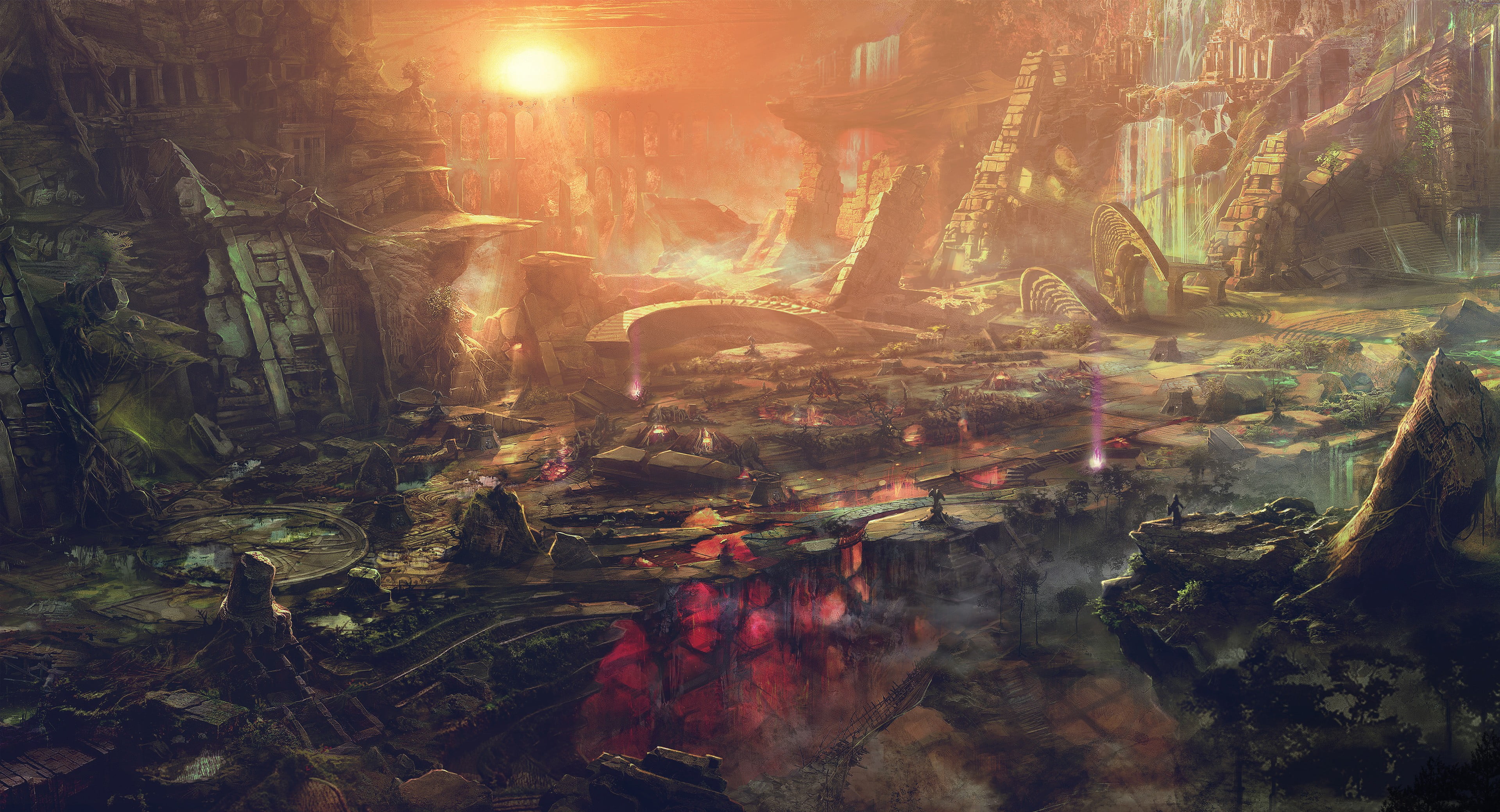 smoke - physical structure, fantasy art, wood, growth, 2K, plant, building exterior, building, nature, atlantis, heat - temperature, tree, no people, HD Wallpaper