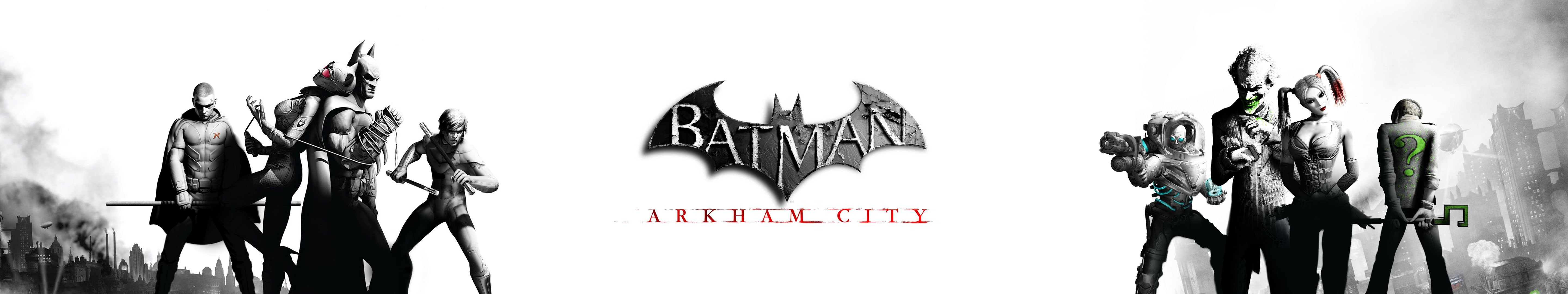film, multi, triple, multiple, 5K, movie, screen, arkham, batman, monitors, city, HD Wallpaper