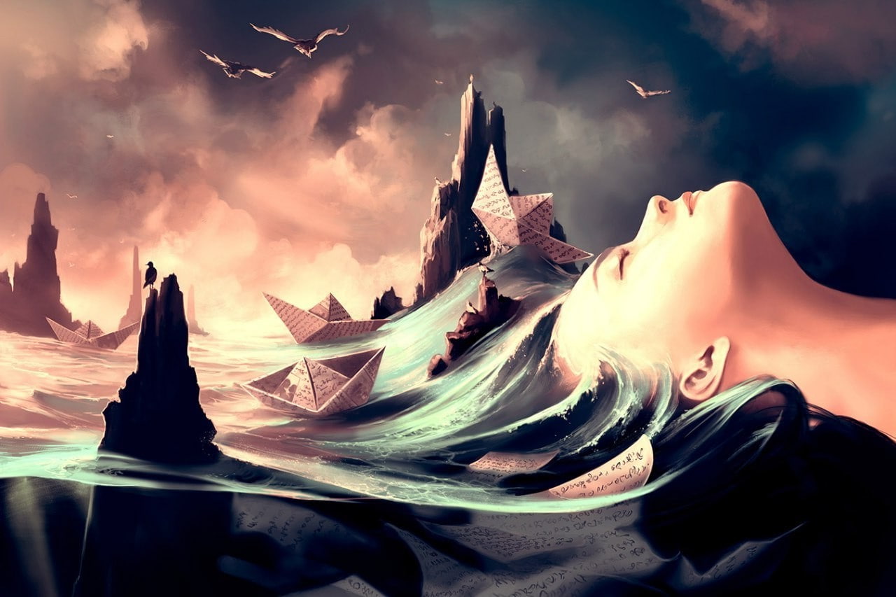 the past, water, no people, craft, outdoors, aquasixio paper boats paper birds water face closed eyes, close-up, art and craft, tranquility, reflection, HD Wallpaper