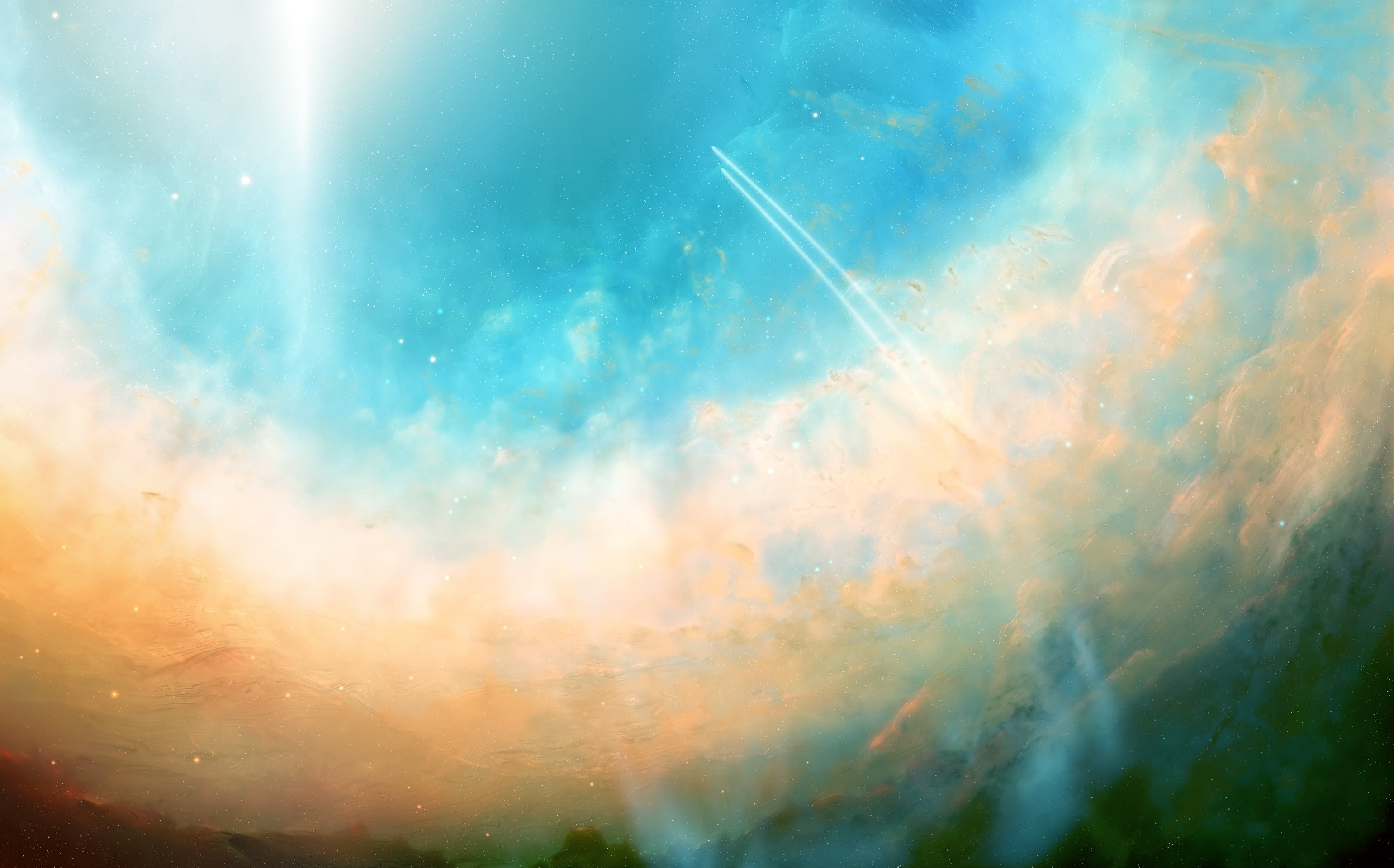 digital art, space art, nature, low angle view, beauty in nature, sunbeam, sky, scenics - nature, cloud - sky, meteorology, lens flare, day, idyllic, sunlight, HD Wallpaper