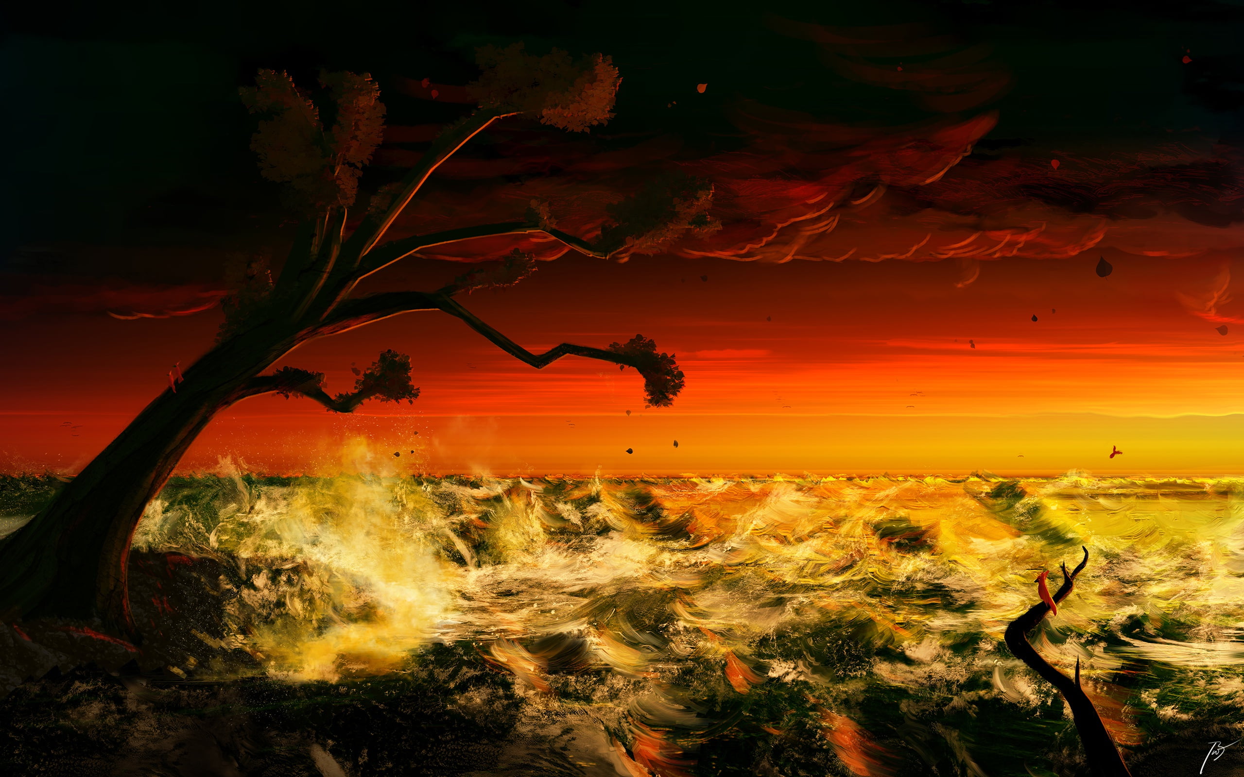 dark, nature, sky, Joey Jazz, sea, 2K, sunlight, digital art, HD Wallpaper