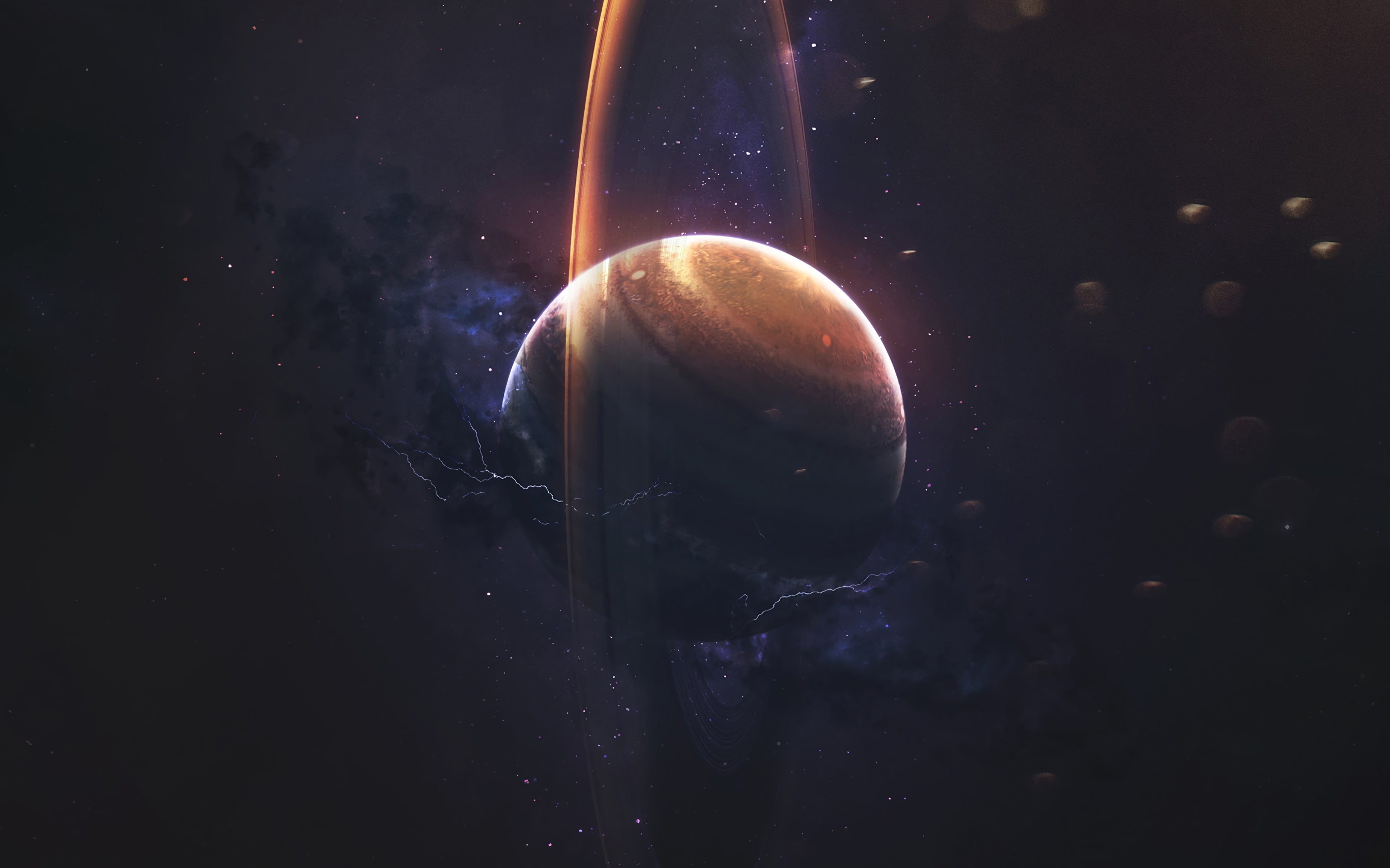 stars, space, ring, planet, 2K, saturn, lightning, HD Wallpaper