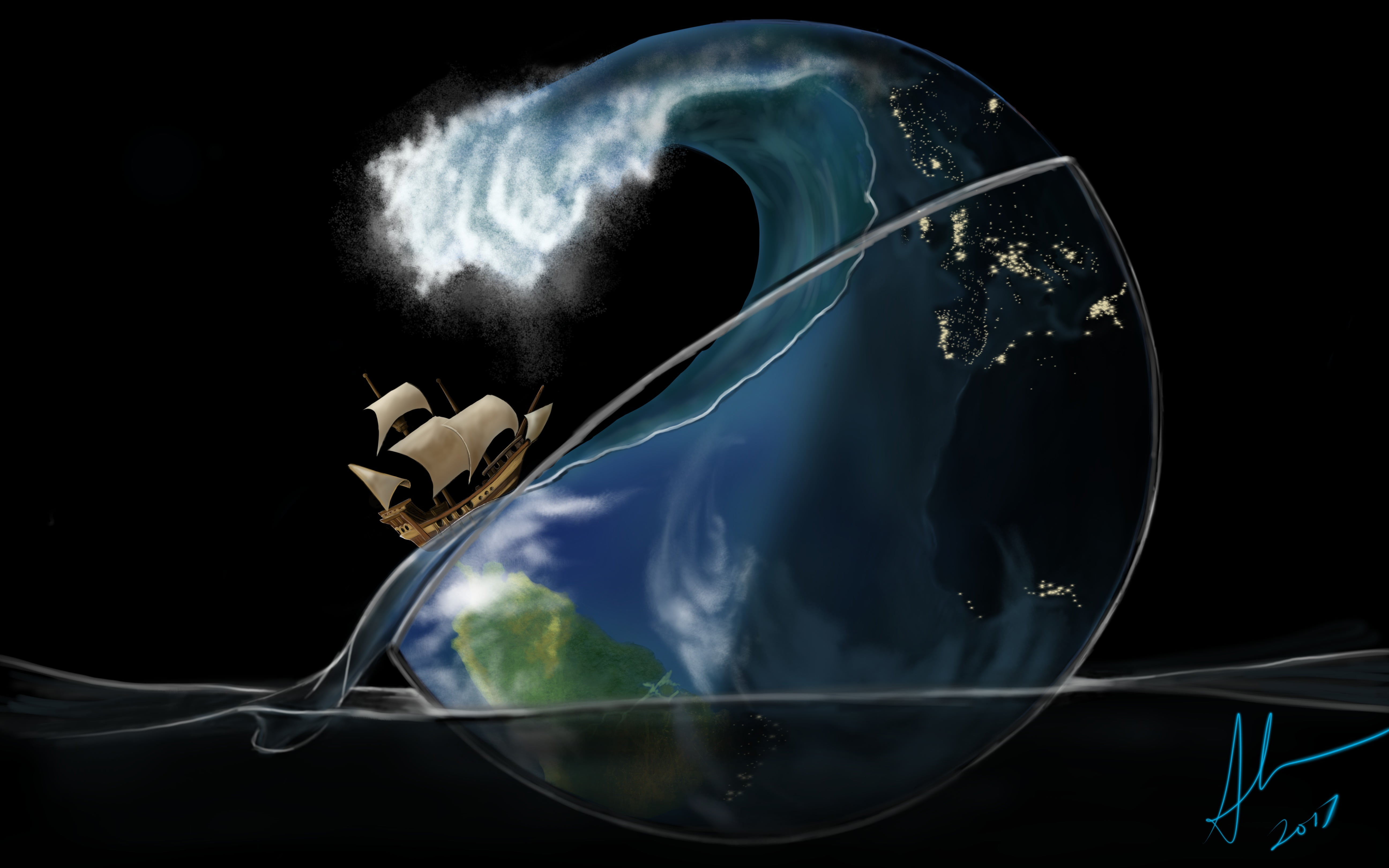 studio shot, digital composite, water, surreal, glass - material, ceramic, globes, connection, technology, nature, changing form, motion, no people, cloud - sky, HD Wallpaper