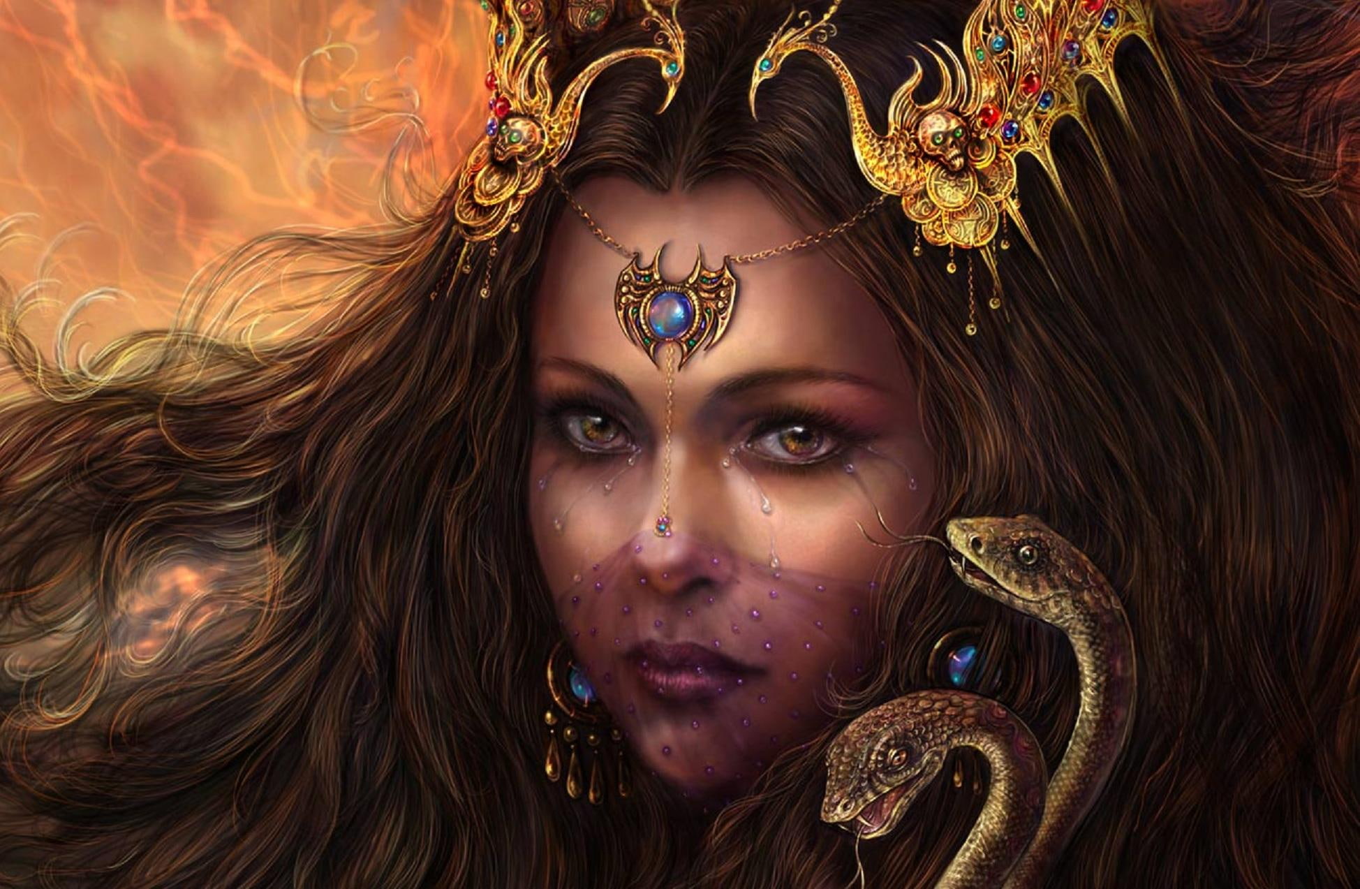 snake, girl, woman, 1080P, beautiful, digital, awesome, lovely, wallpape, detail, viper, face, fantasy, HD Wallpaper