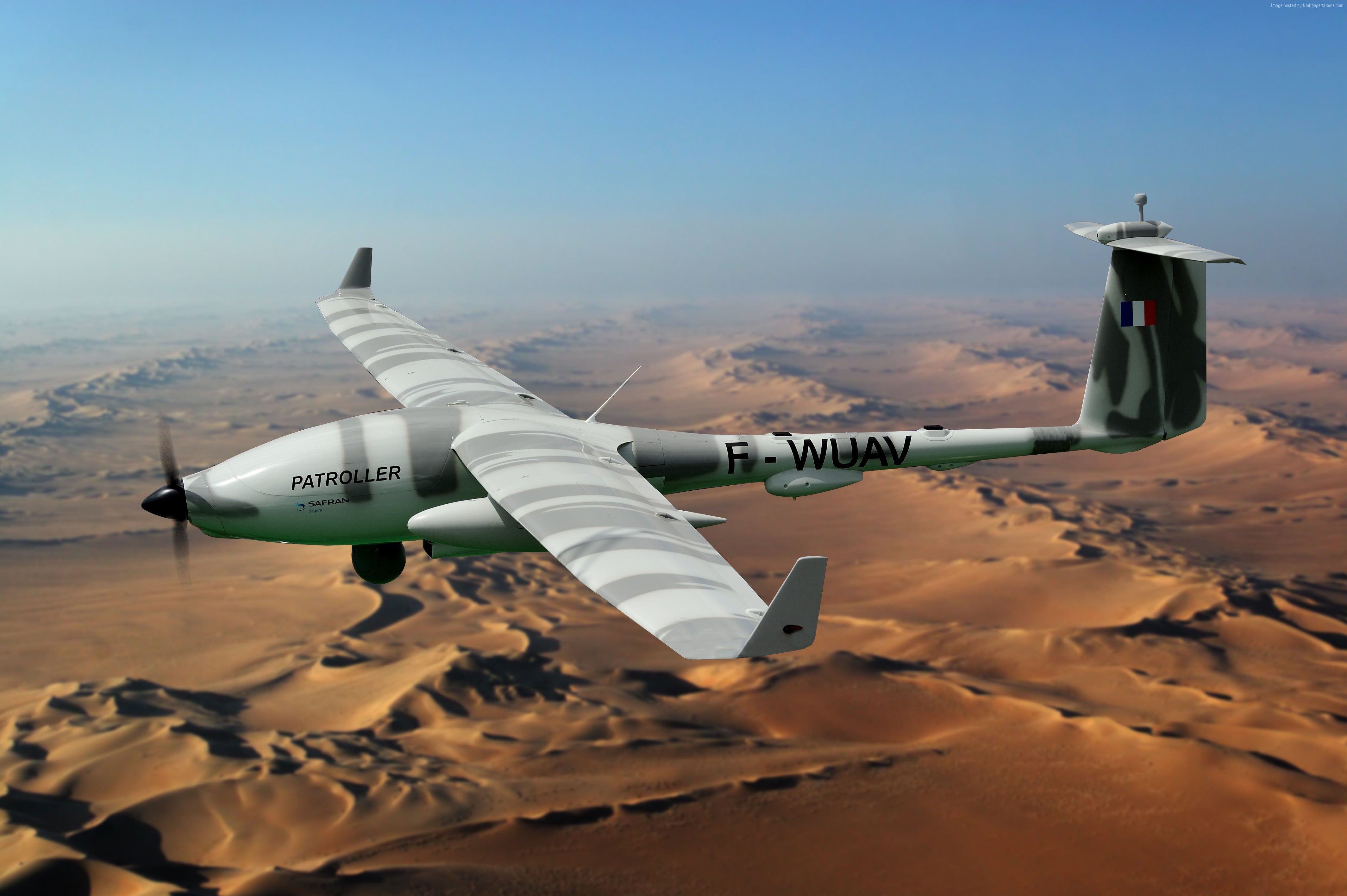 no people, mode of transportation, scenics - nature, air vehicle, plane, PATROLLER Sagem Drone, weapon, nature, outdoors, day, sky, flying, landscape, land, HD Wallpaper